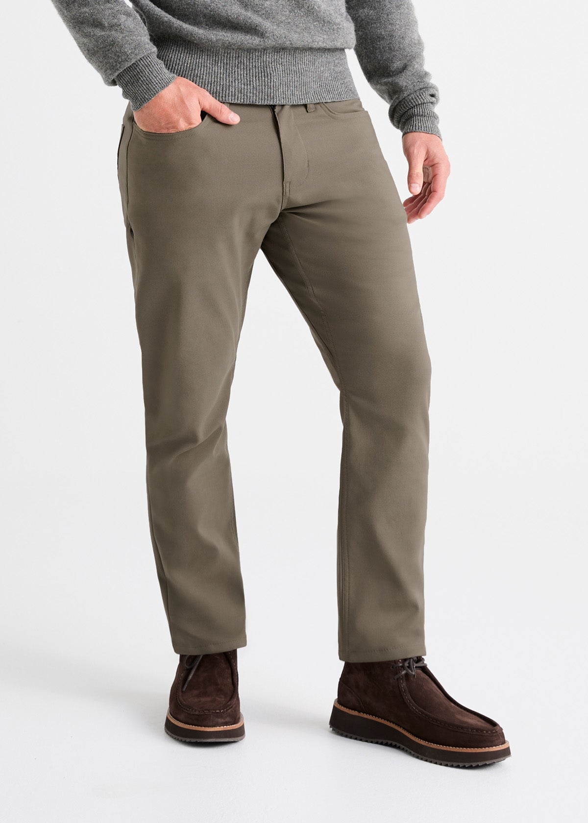 mens grey-green relaxed fit stretch pant front
