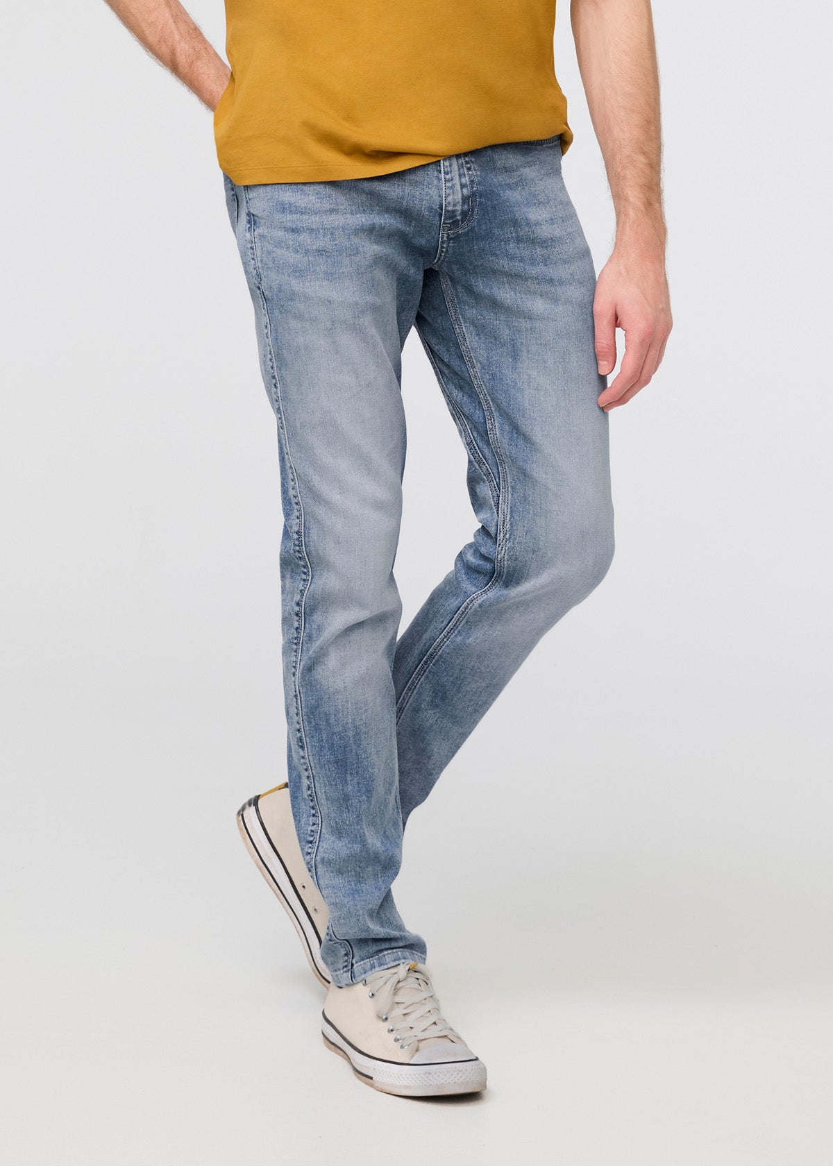 mens faded blue slim fit stretch jeans front