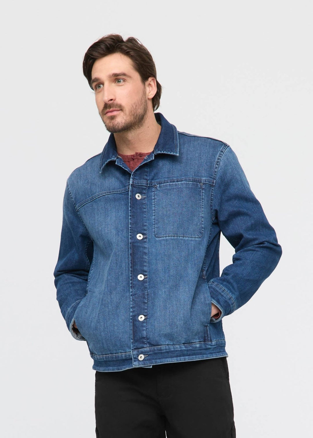 Men's Fleece-Lined Blue Denim Jacket - Main Image