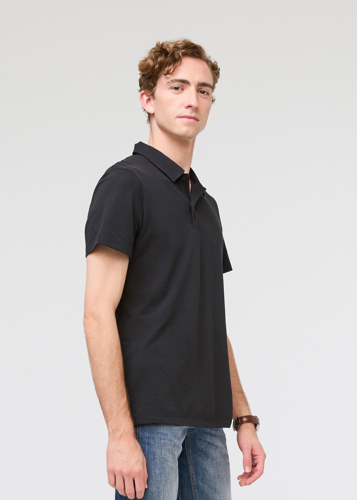 mens breathable black polo side