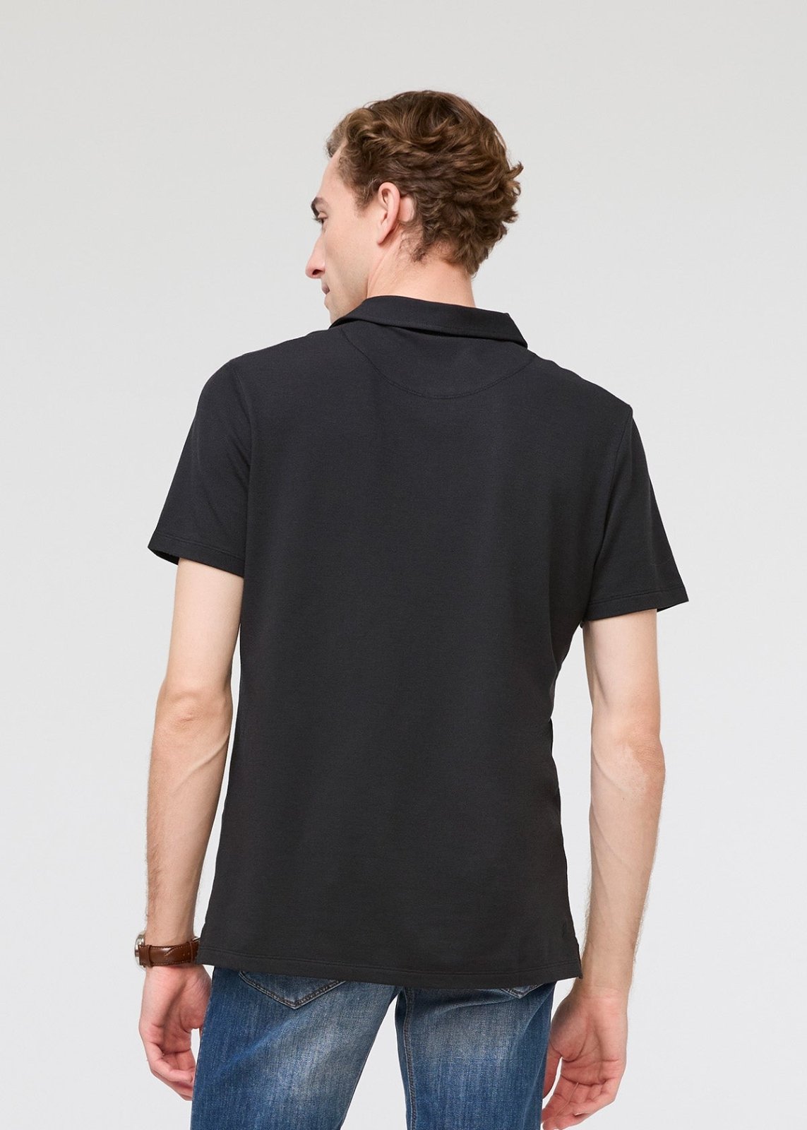mens breathable black polo back