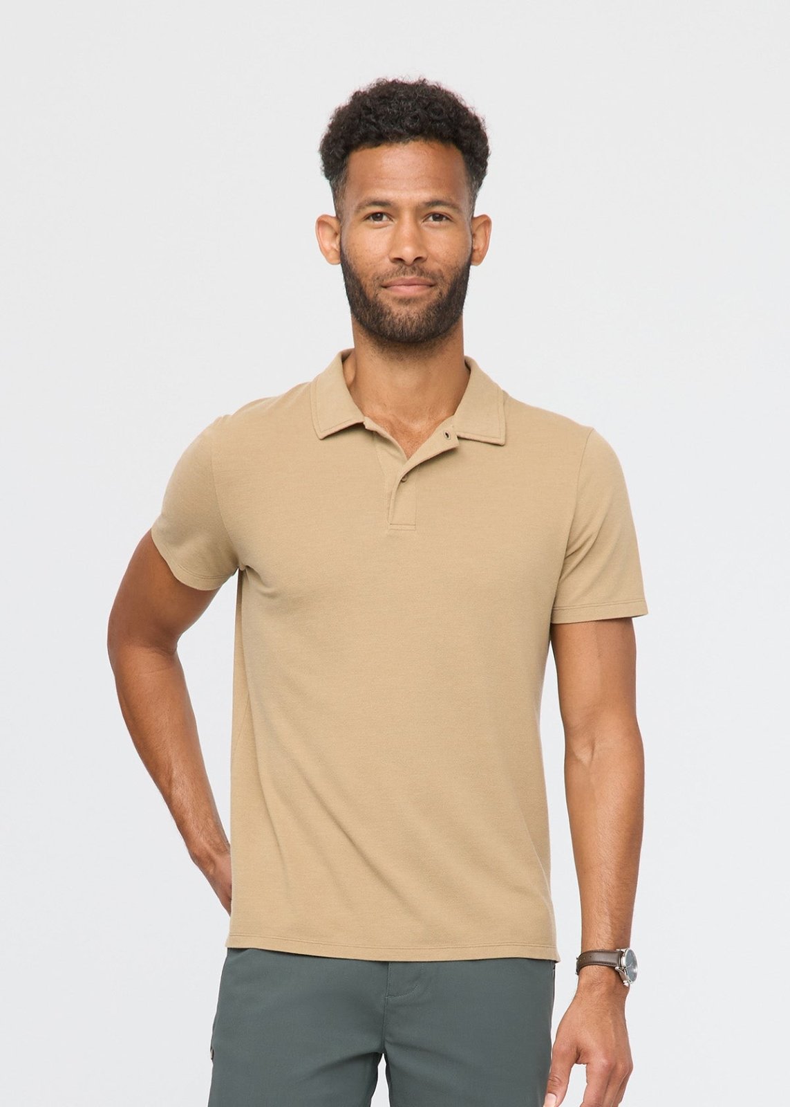 mens breathable beige polo front
