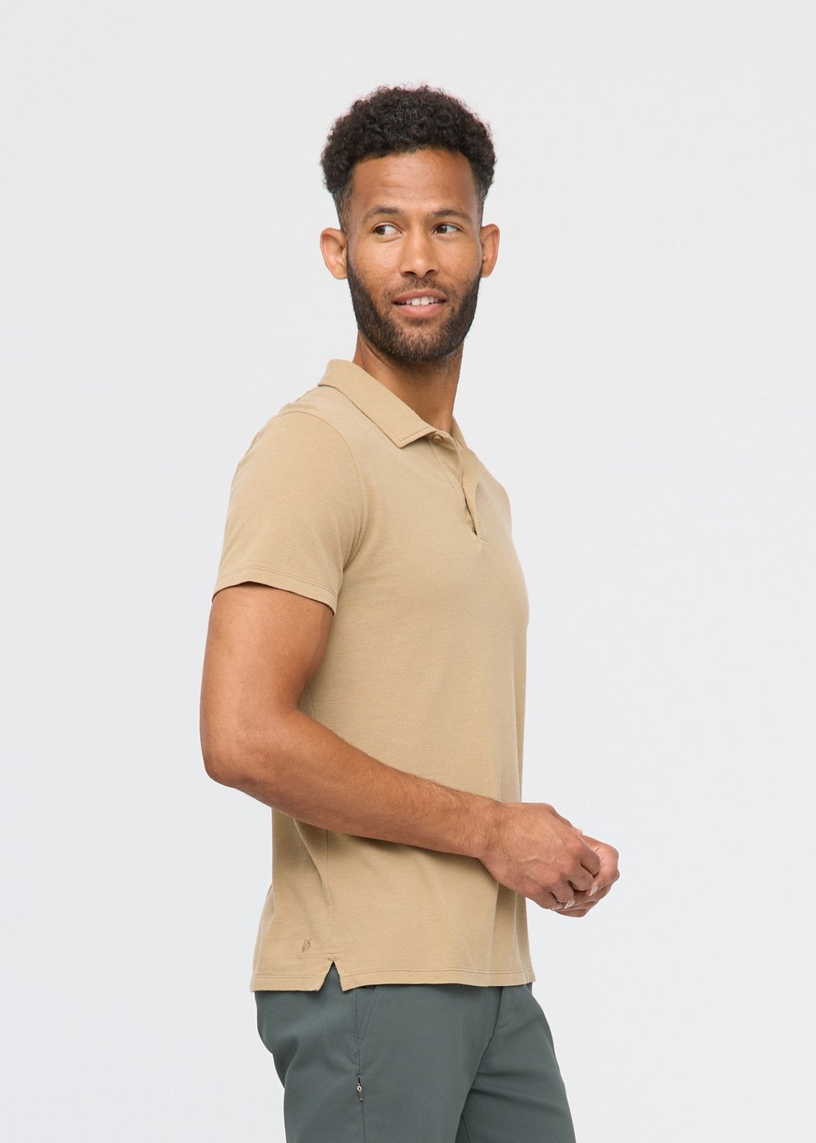 mens breathable beige polo side
