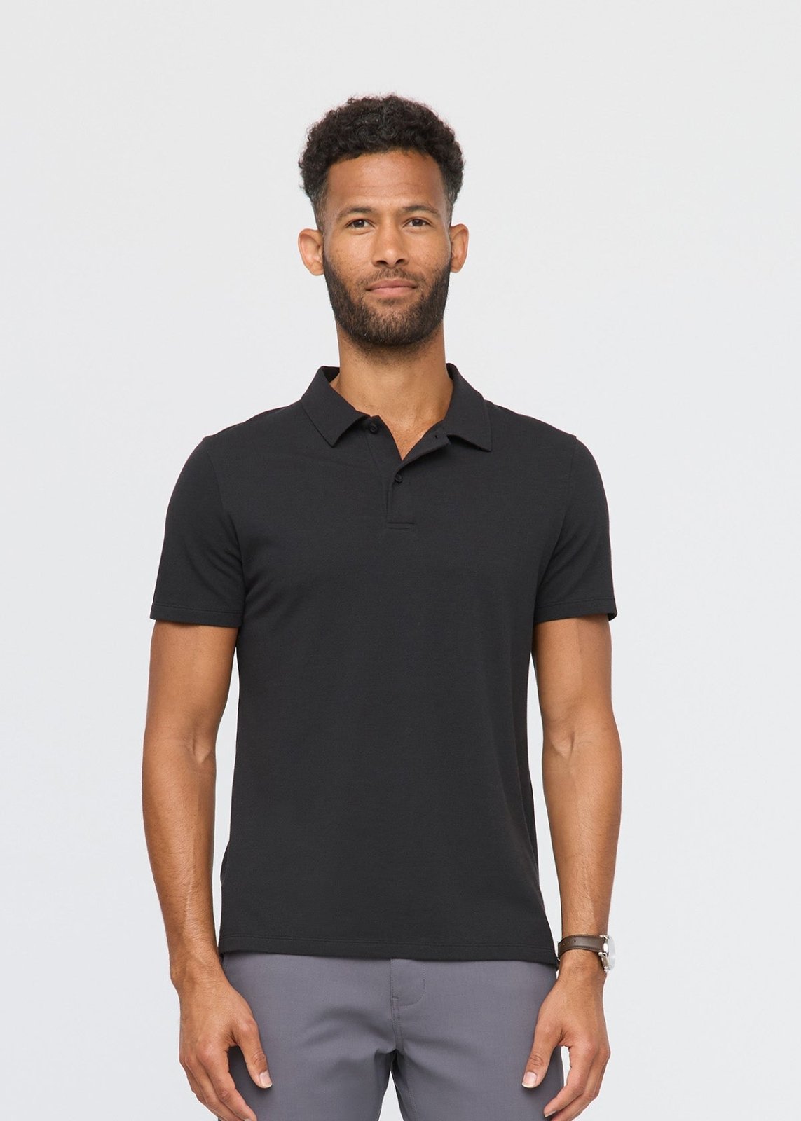 mens breathable black polo front