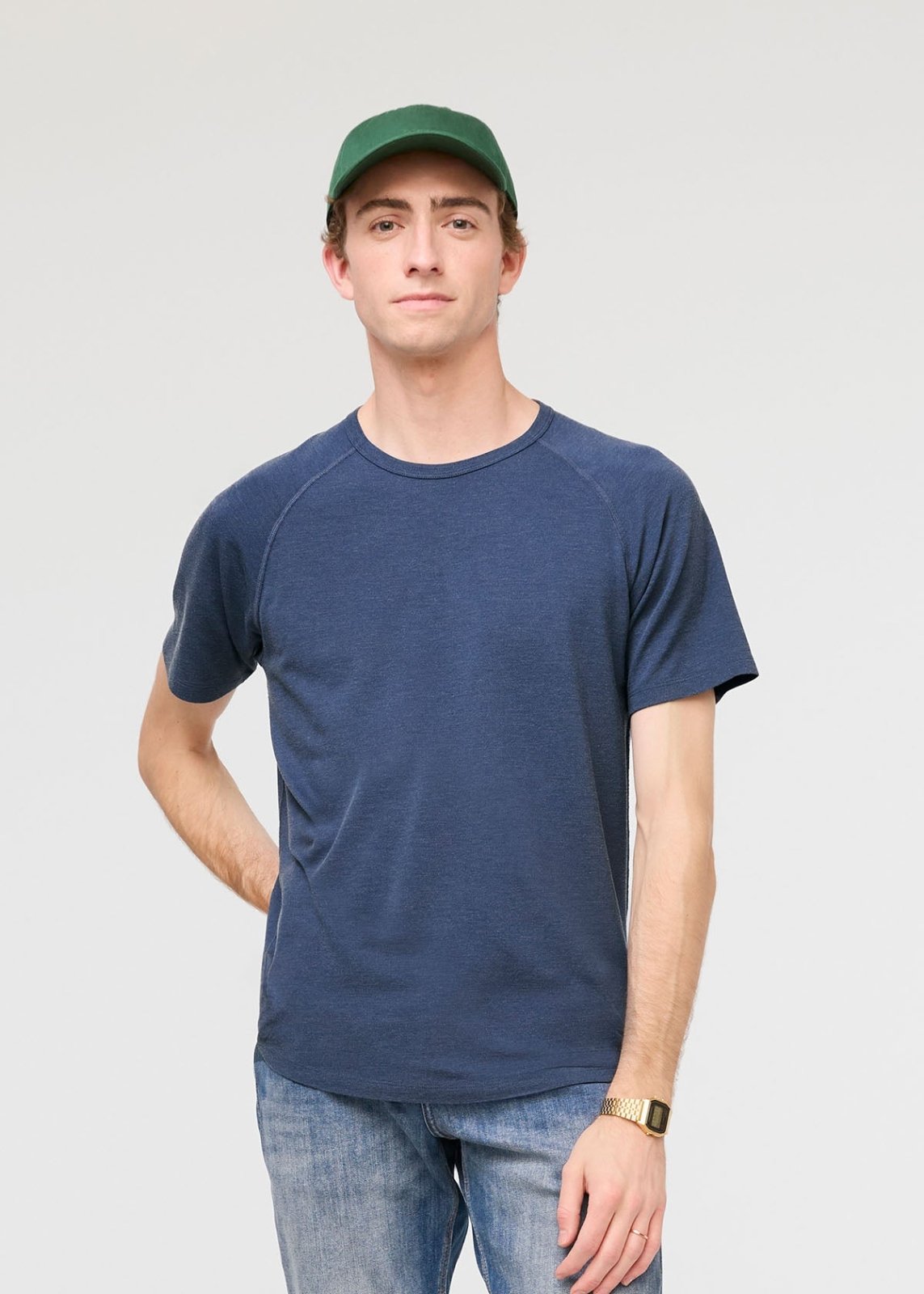 mens breathable navy tee front