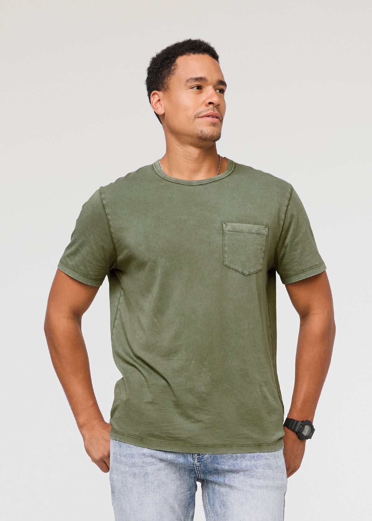 mens pima cotton vintage style green t-shirt front