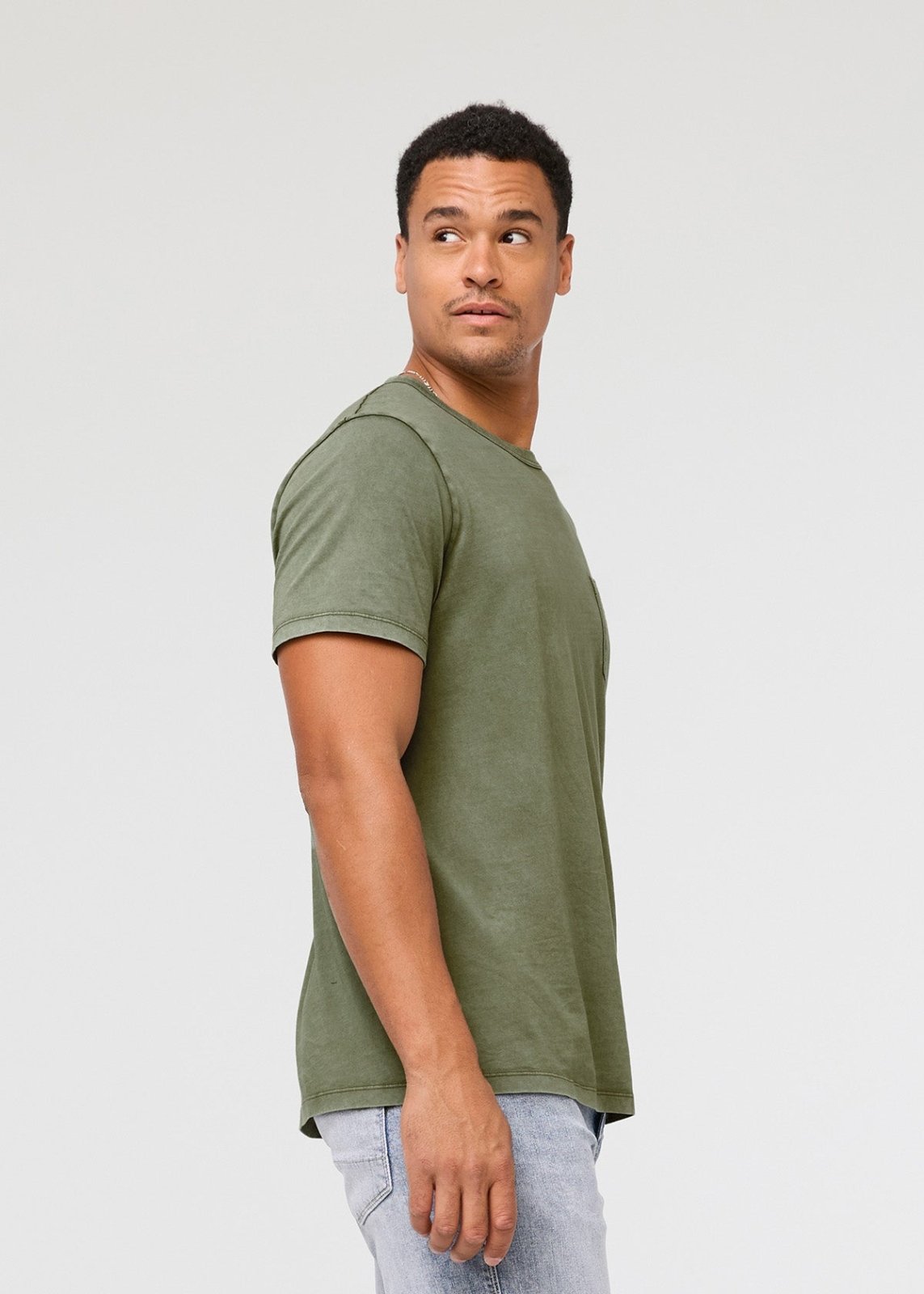mens pima cotton vintage style green t-shirt side