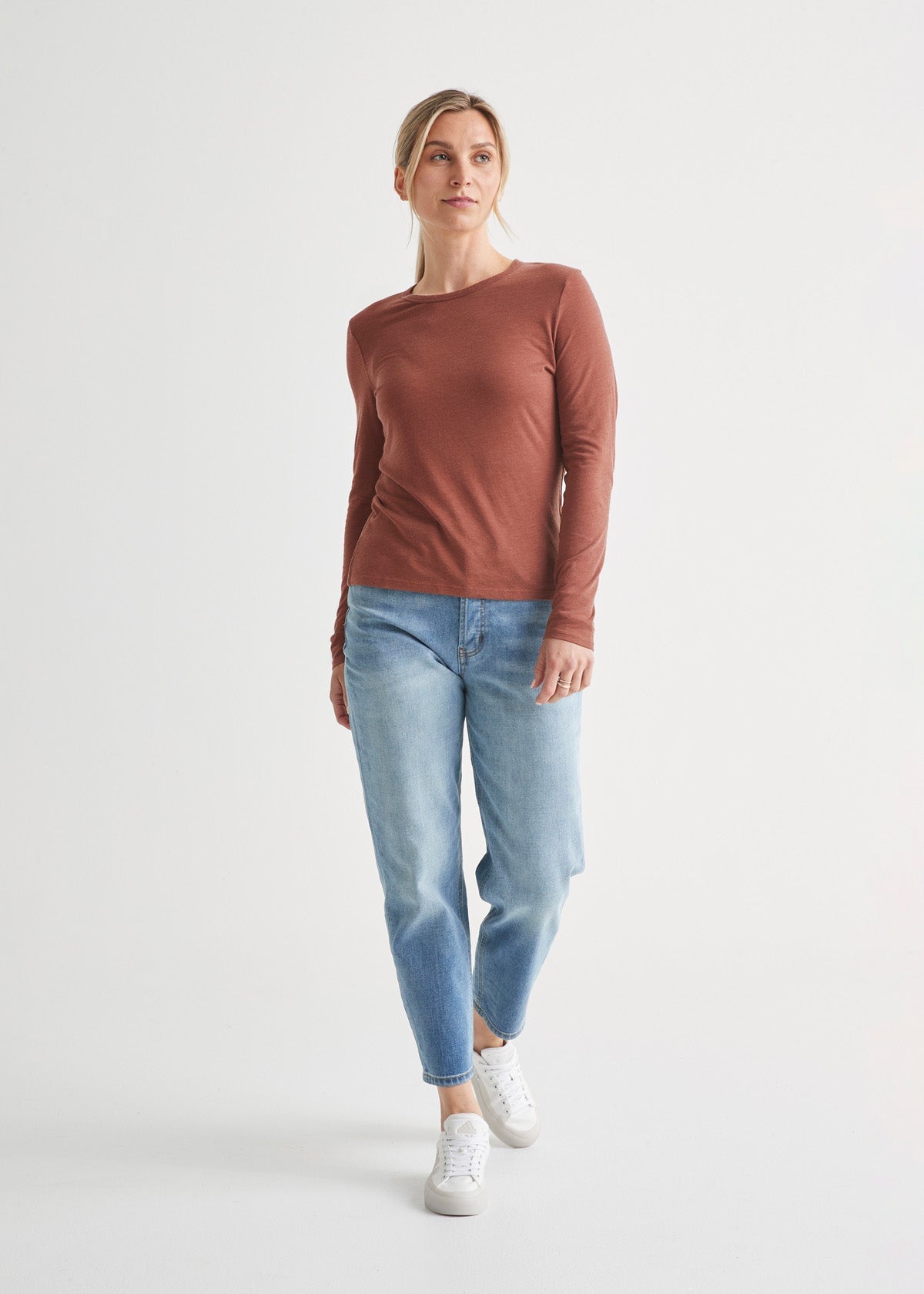 womens rust red slim long sleeve full body
