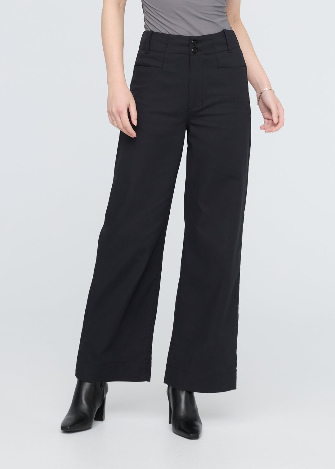Women's Black High Rise Wide-Leg Trouser - Main Image