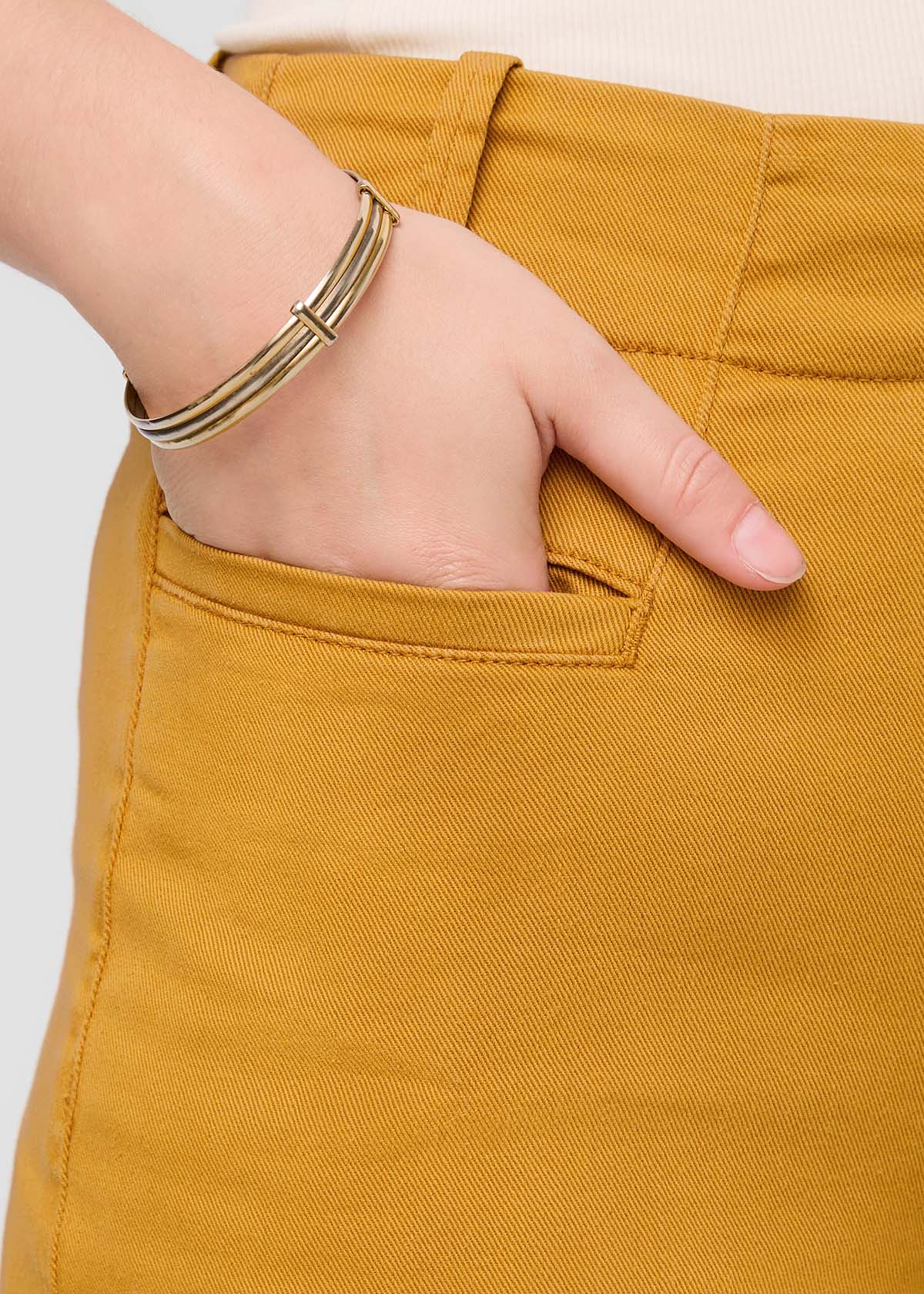 womens yellow high rise trouser front pocket