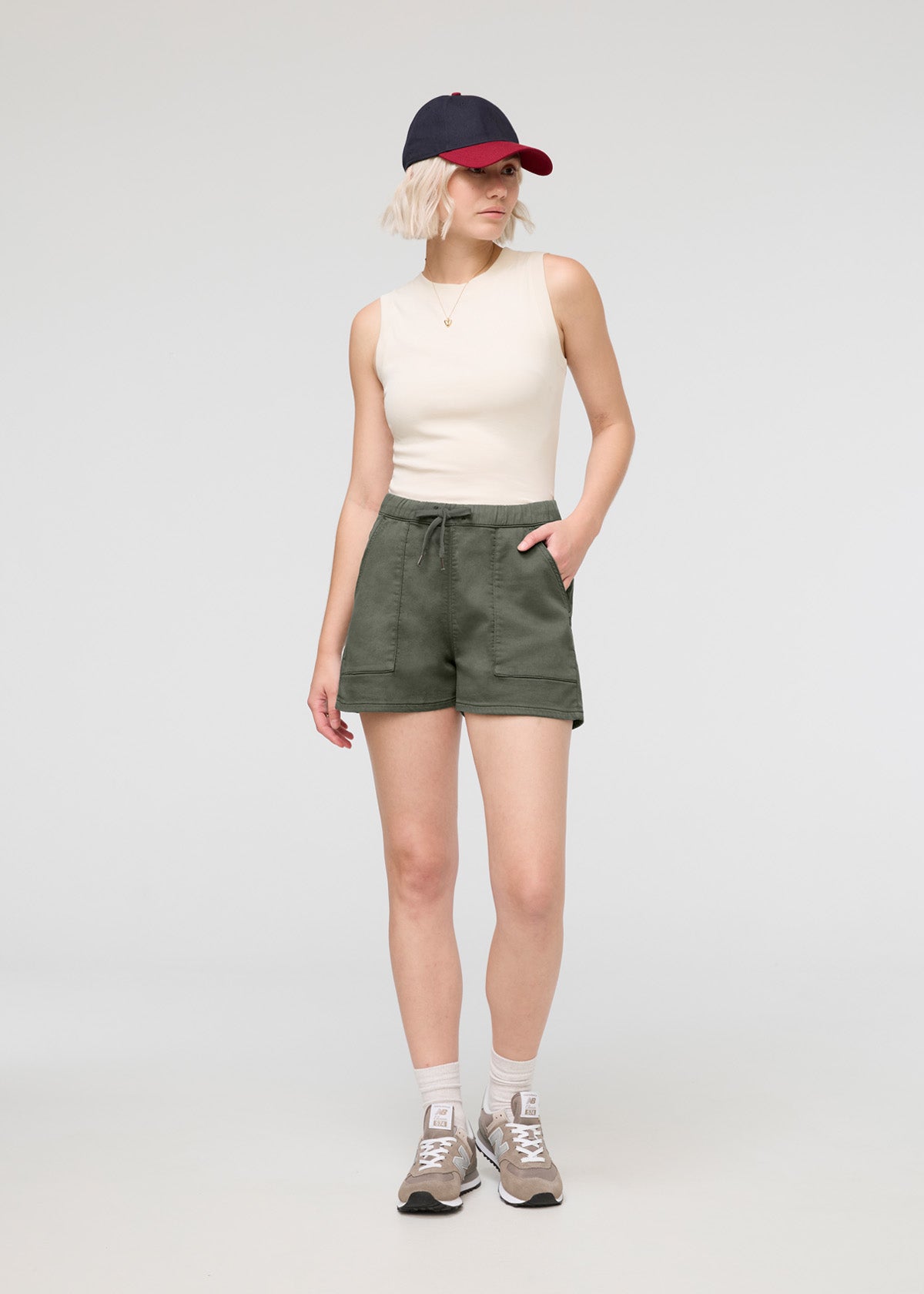 womens green pull on drawstring shorts full body