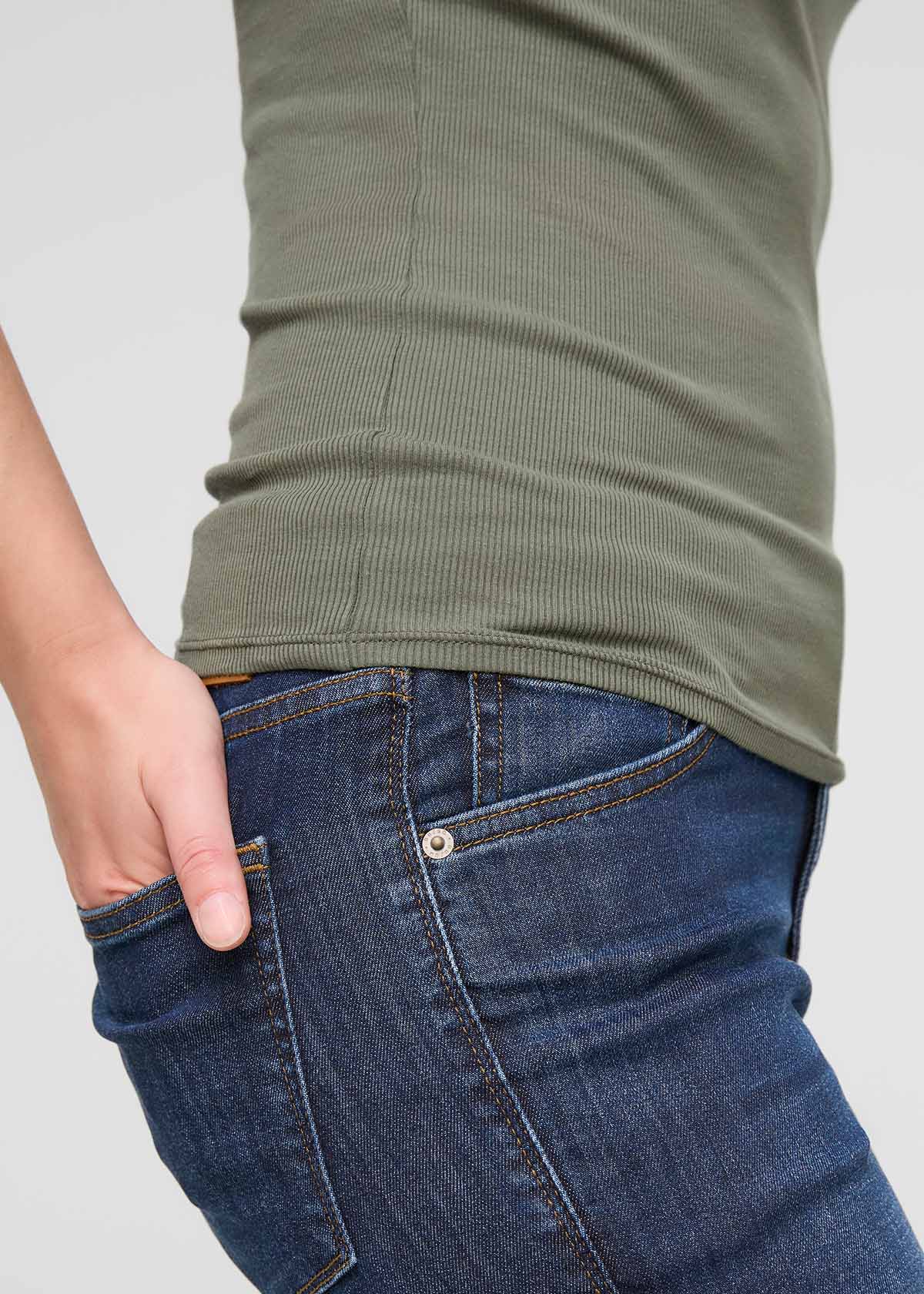 womens green pima cotton mock neck t-shirt length