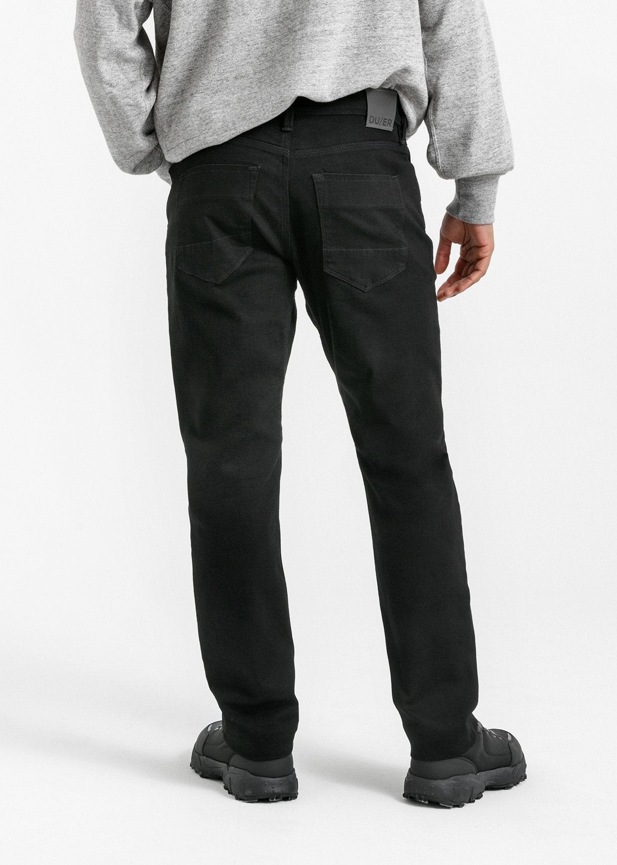 mens black relaxed fit waterproof stretch jeans back