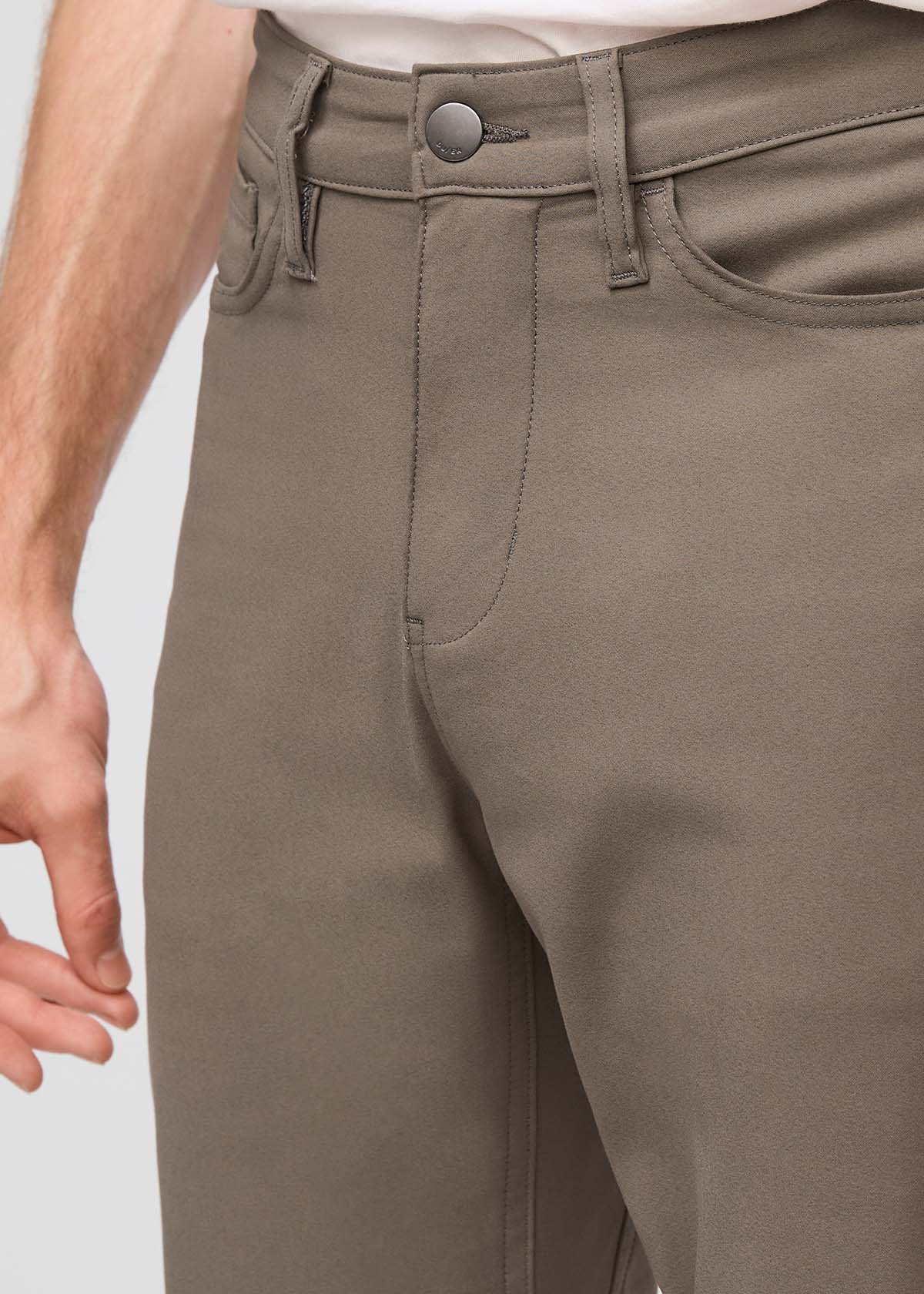 mens grey-green slim fit stretch pant waistband detail