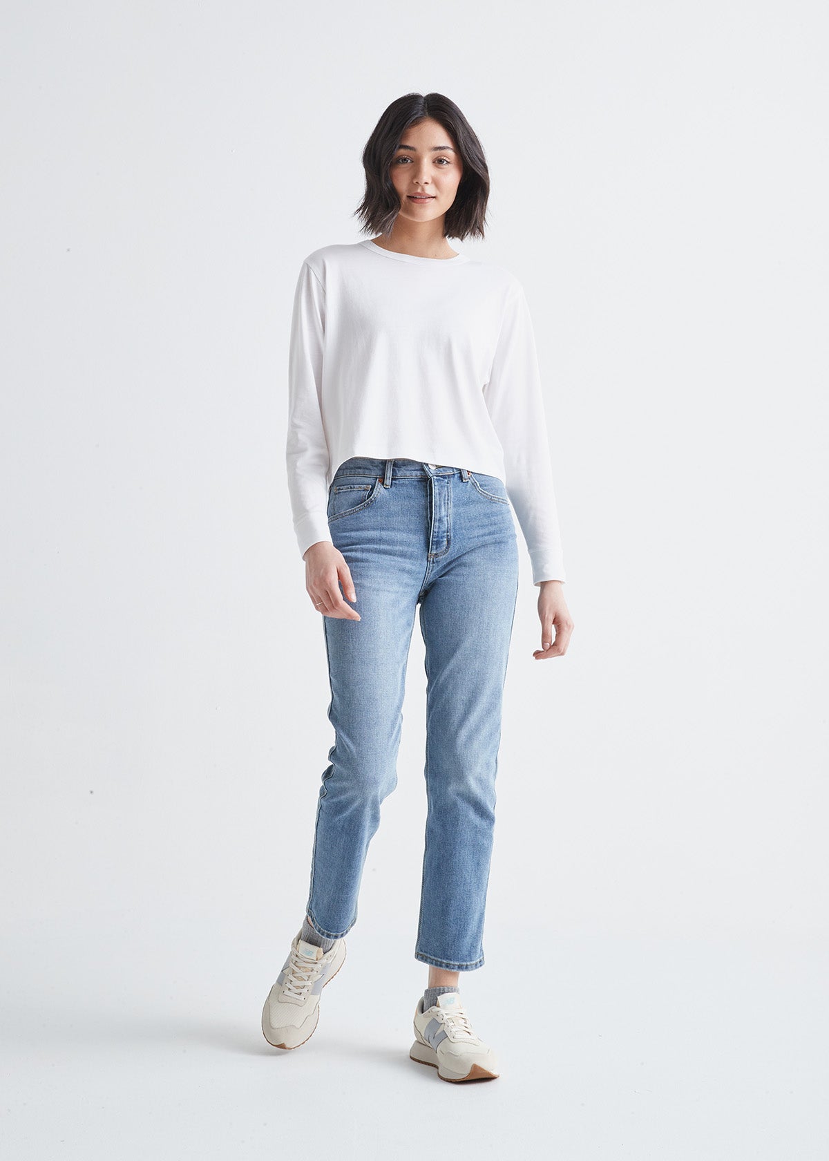 womens white midweight crop long sleeve tee full body