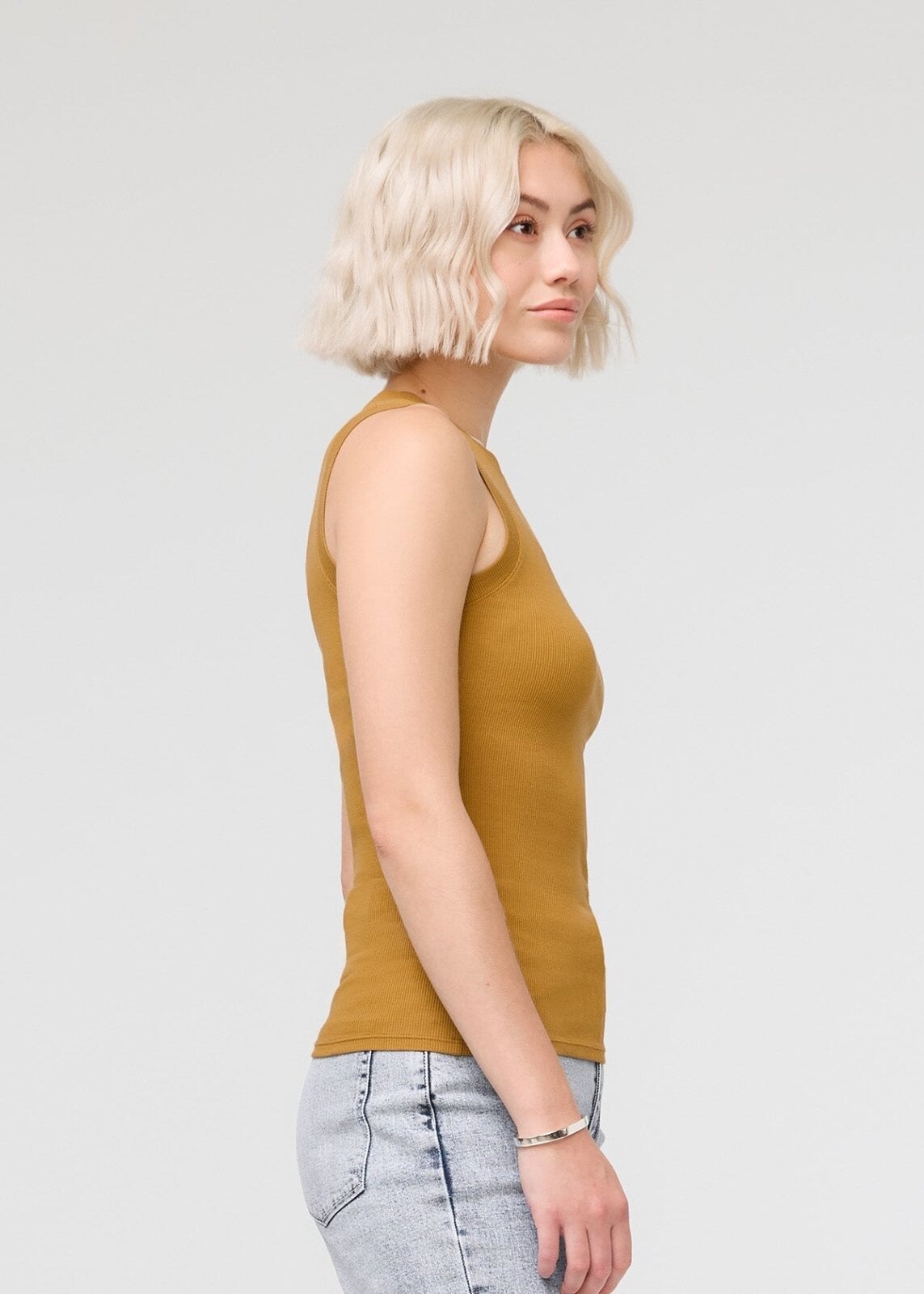 womens light-brown ribbed pima cotton high neck tank side
