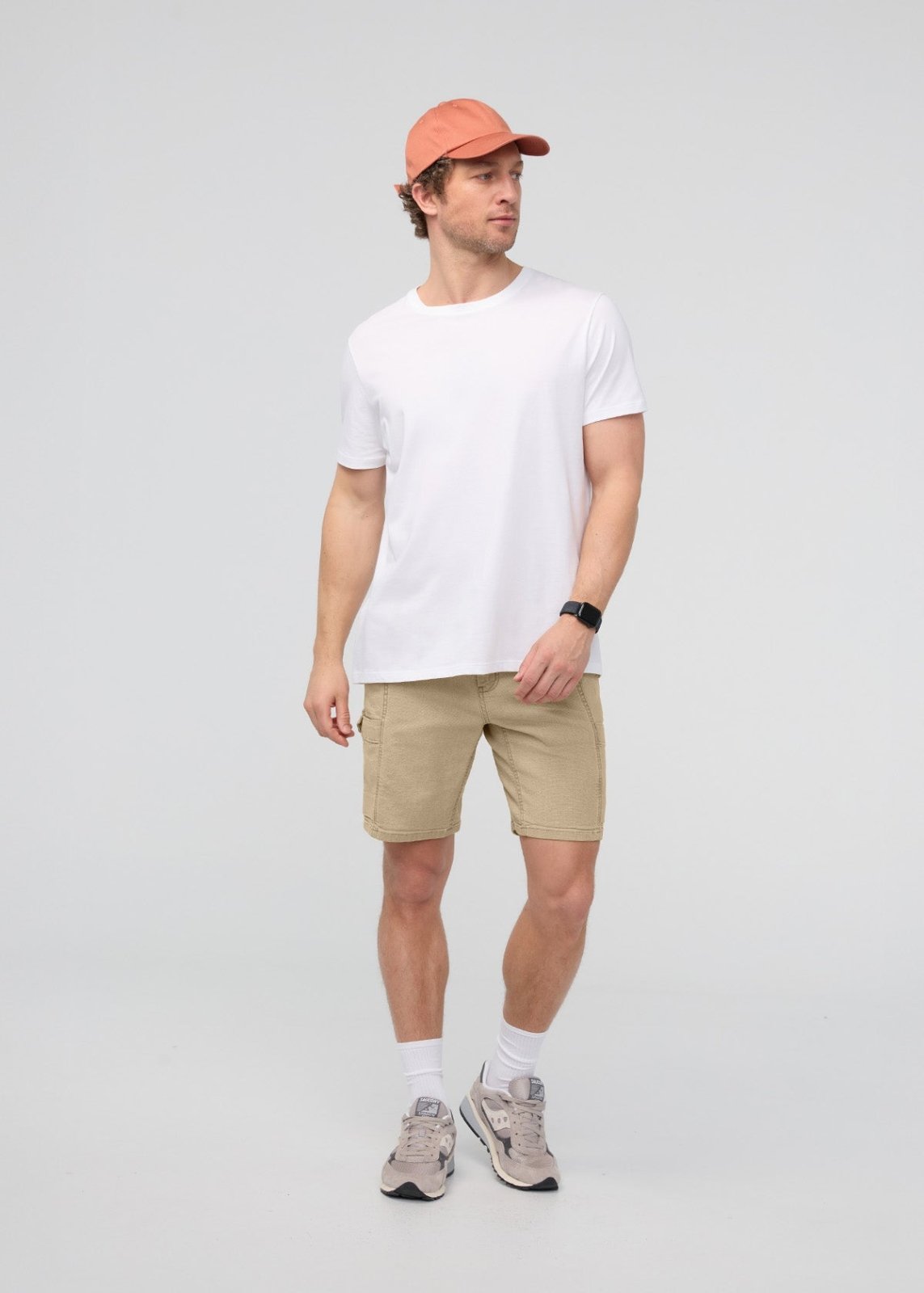 Men's Tan Stretch Canvas Cargo Shorts Full body