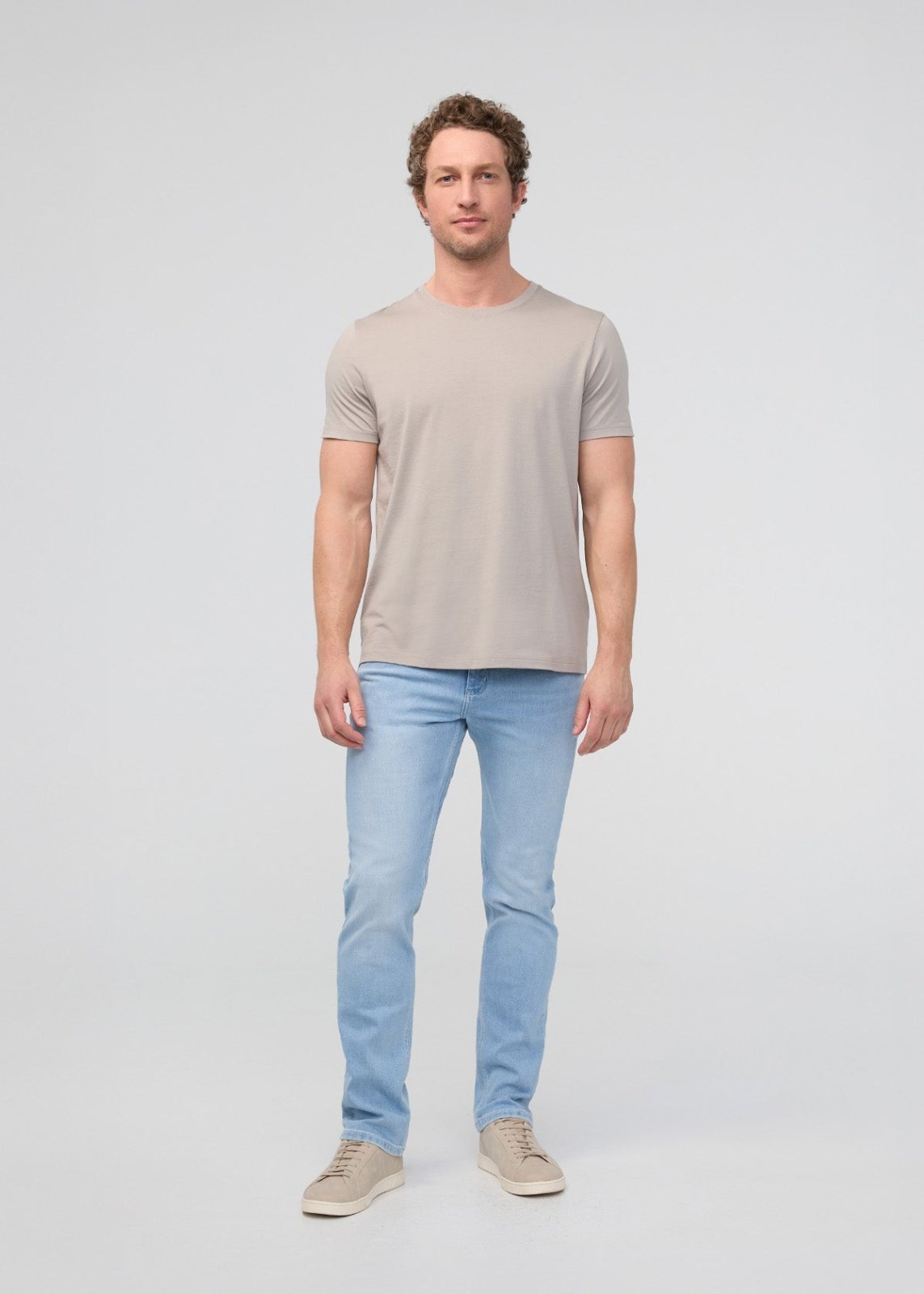 mens 100% pima cotton beige t-shirt full body