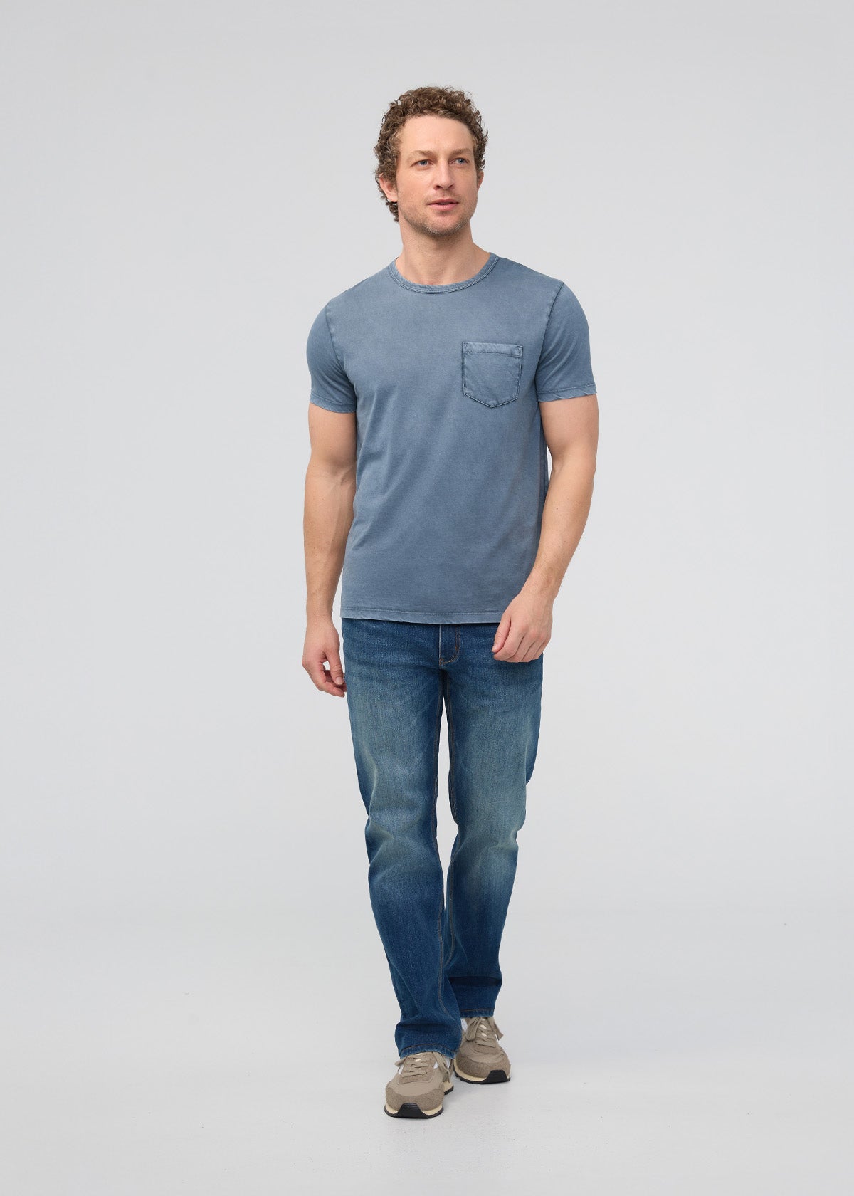Men's Pima Cotton Vintage Style Washed Stone Blue T-Shirt Full Body