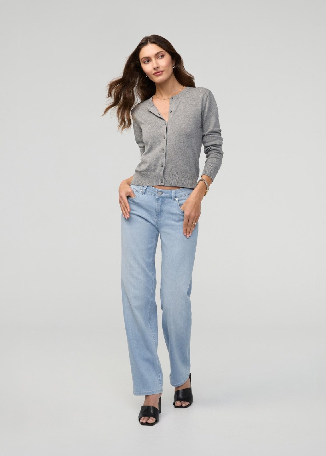 Womens Desert Blue Mid Rise Straight Stretch Jeans full body