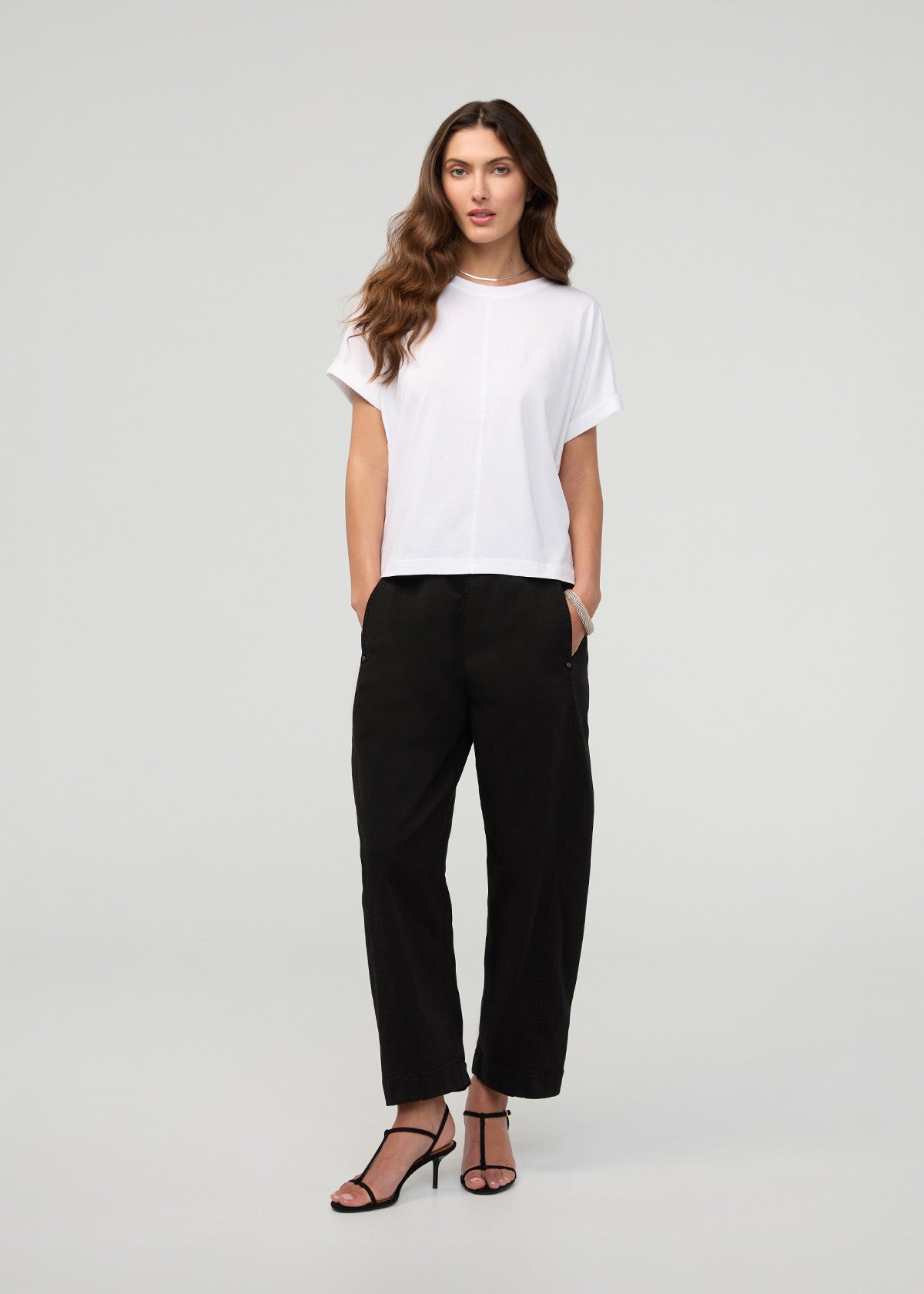 Women's Black Barrel Pull On Pant full body