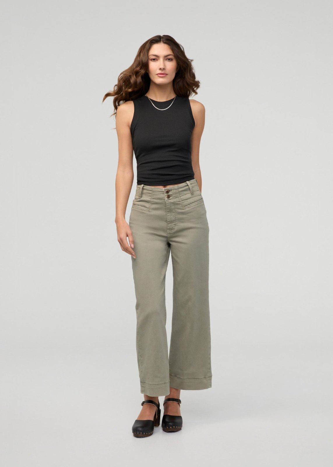 womens light muted green high rise trouser full body