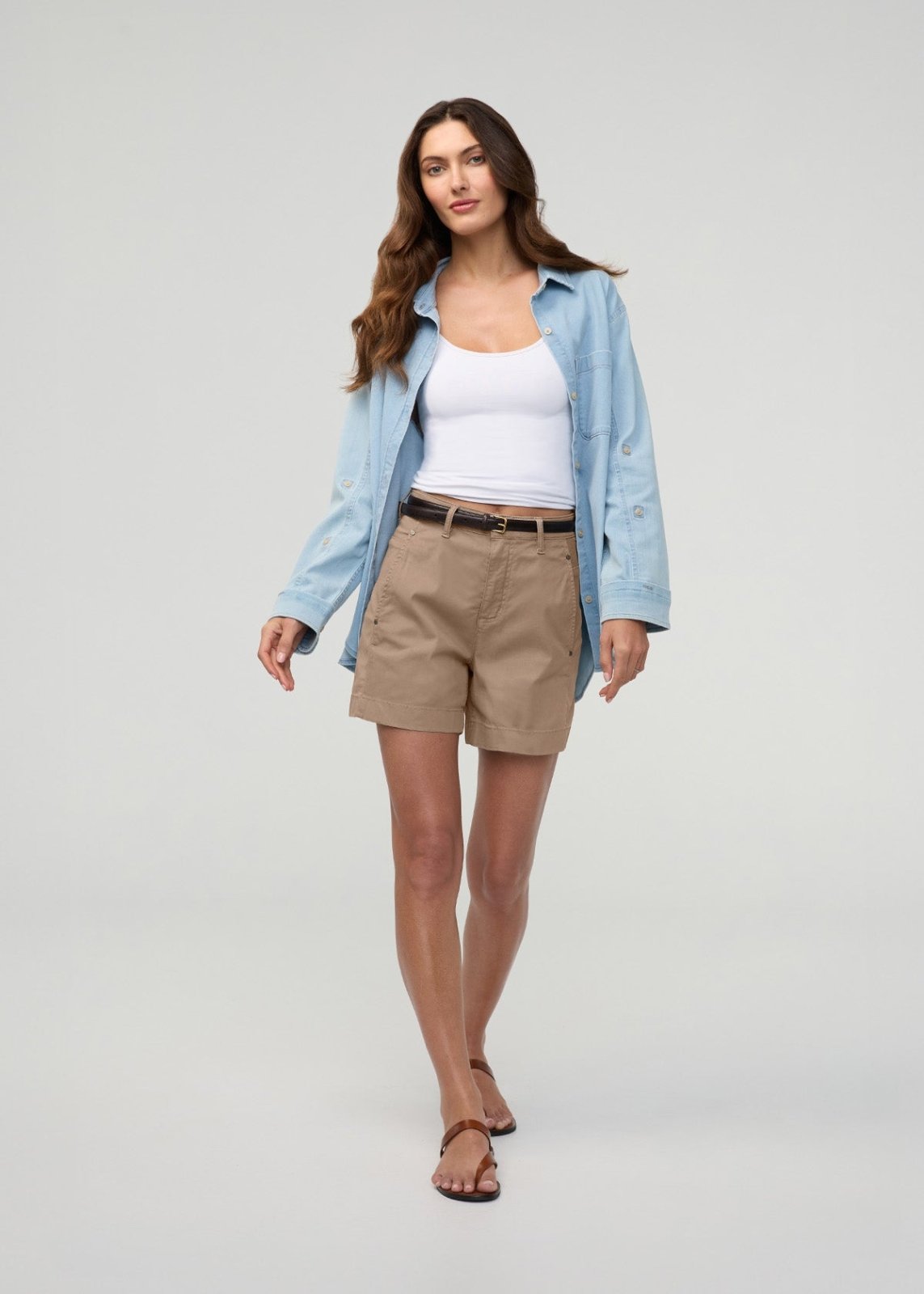 Women's Tan High Rise Stretch Twill Short full body