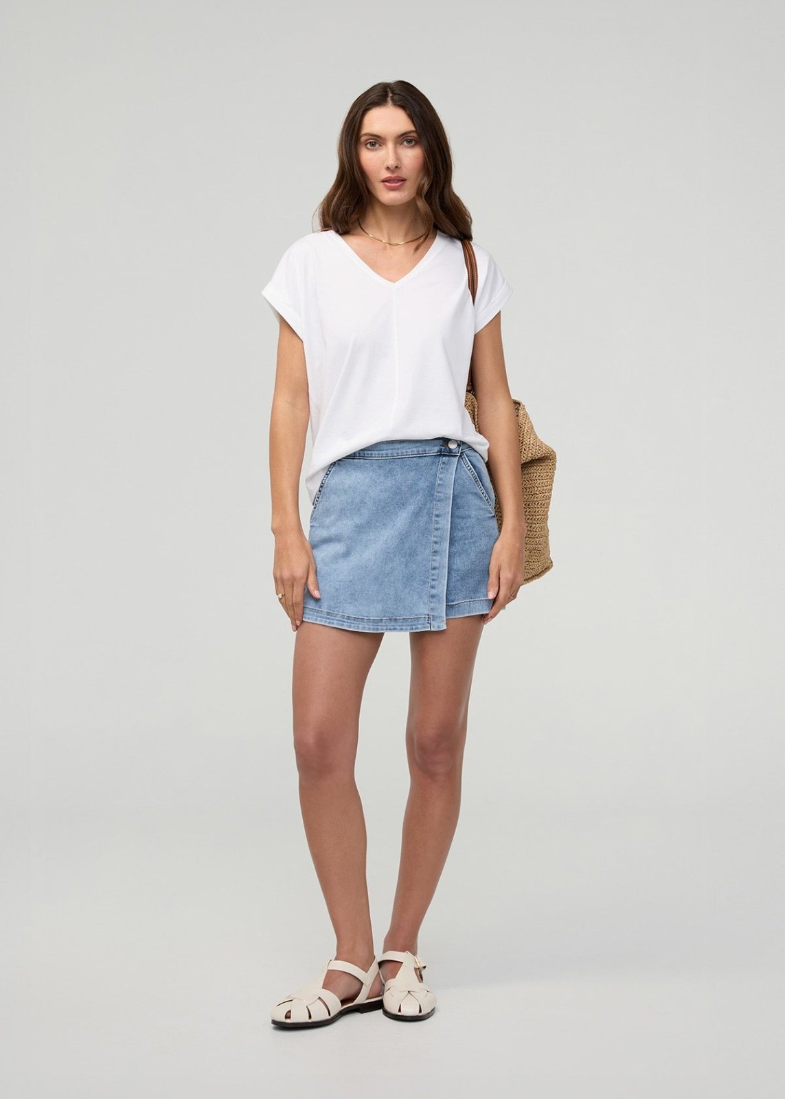 Women's Light Stone Denim Skort full body