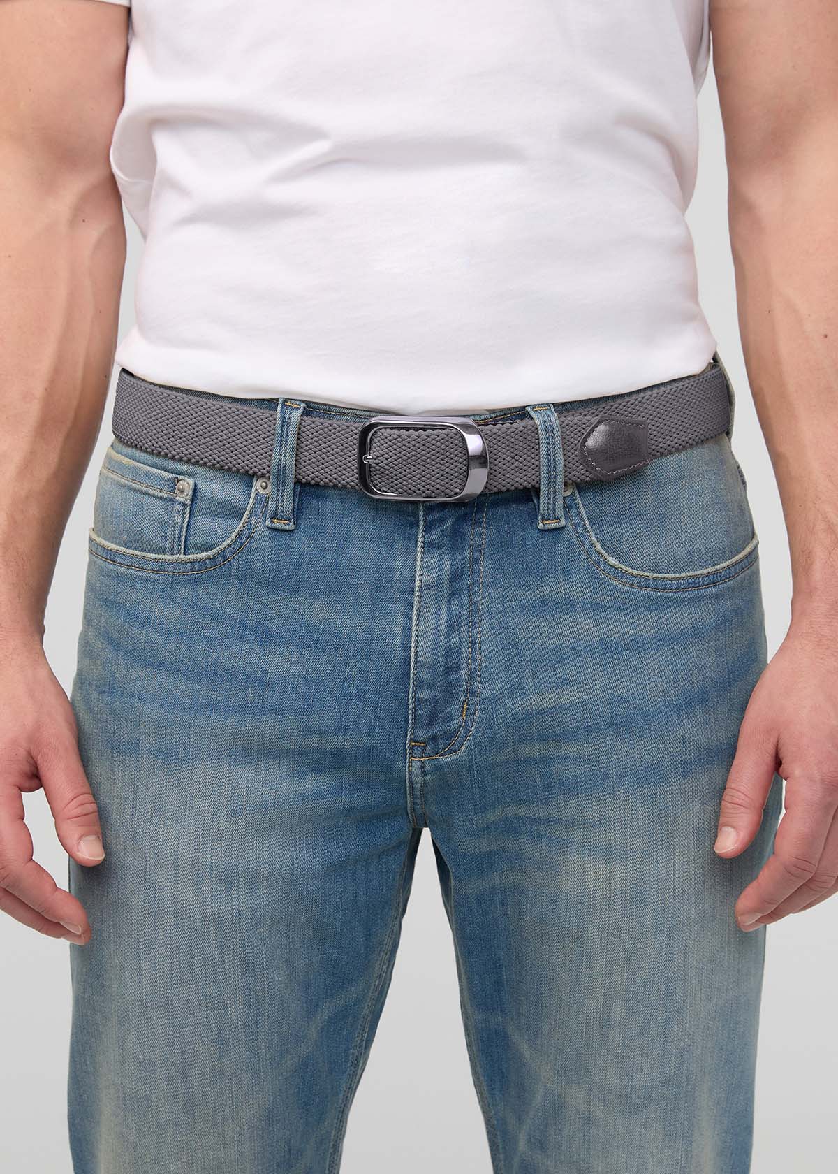 Men's Tonal Grey Braided Stretch Belt Men's Tonal Grey Braided Stretch Belt