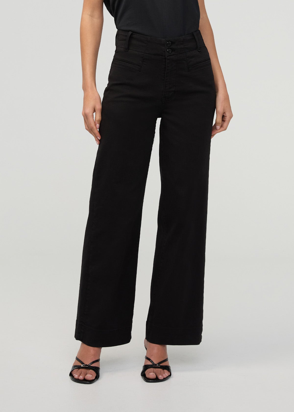 women's black flextwill high rise trouser front