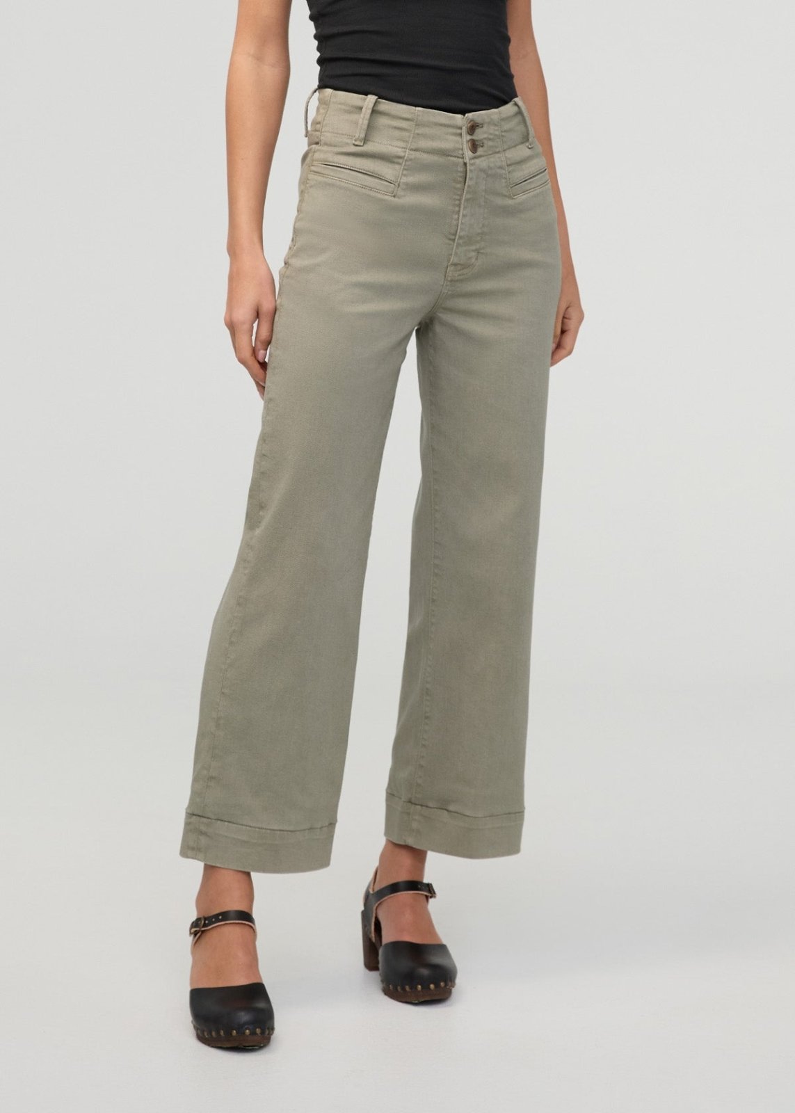 womens light muted green high rise trouser front