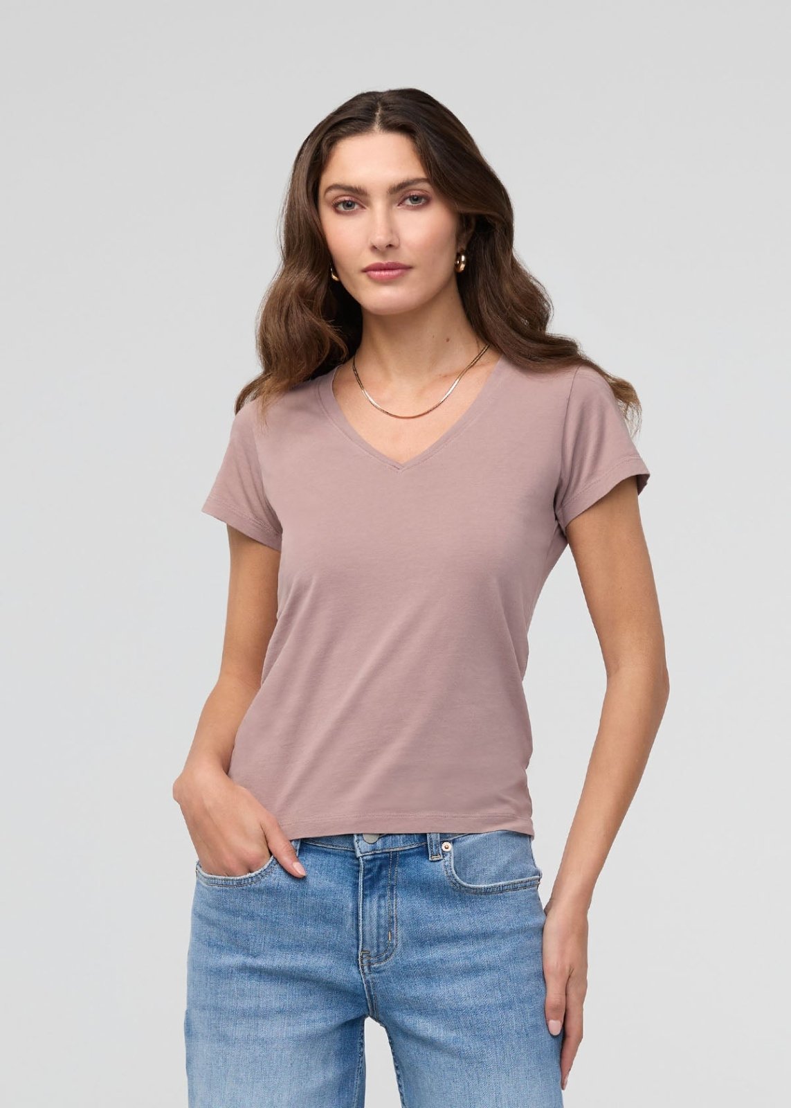 Women's Hazy Mauve Pima Cotton V-Neck Front