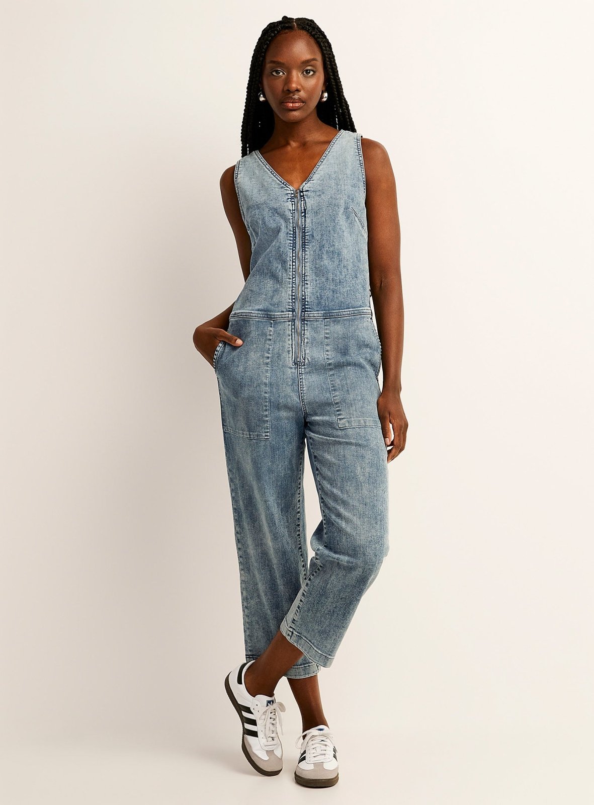 Women's Light Wash Stretch Denim Jumpsuit