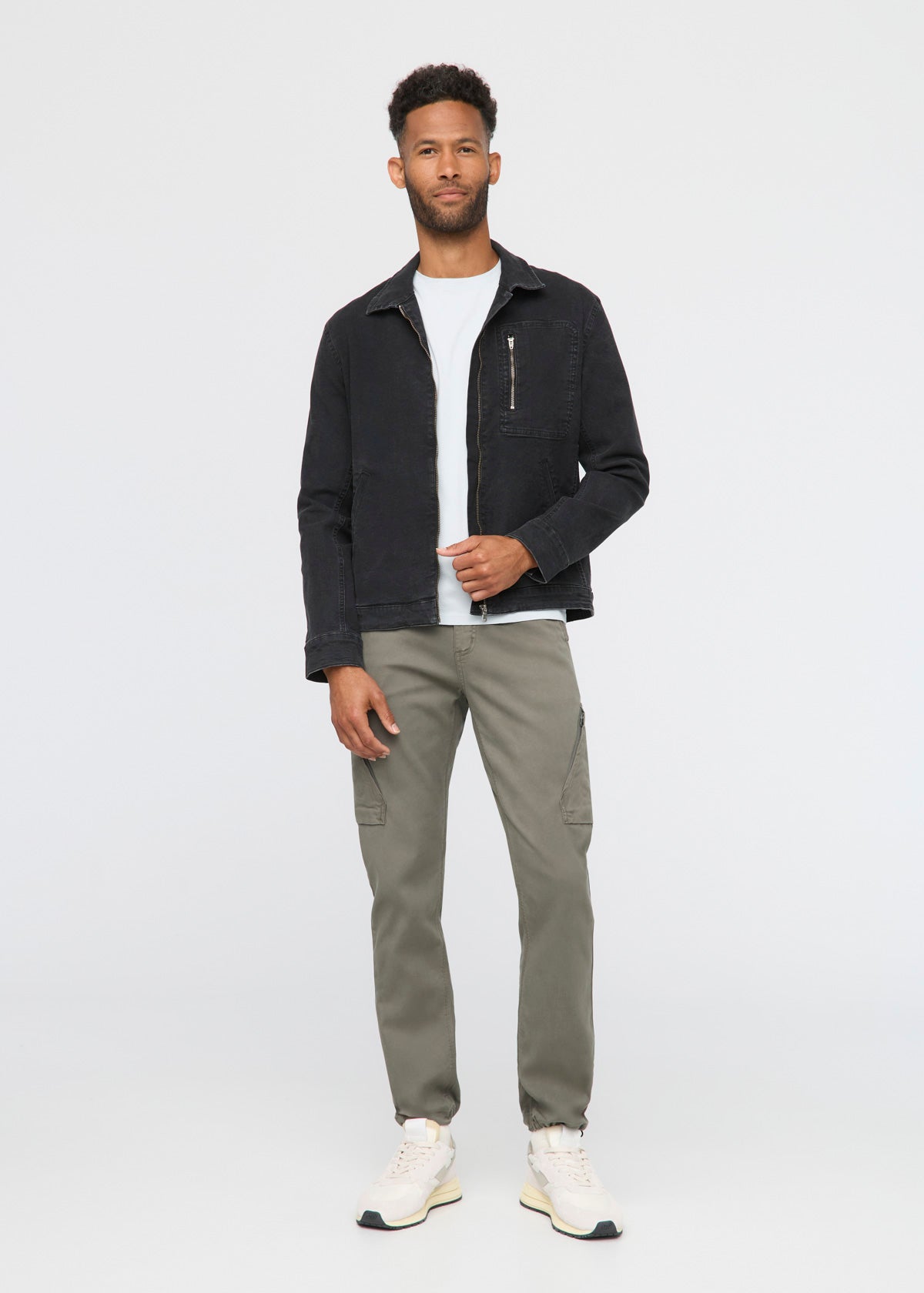 Men's Black Stretch Canvas Utility Jacket Full Body