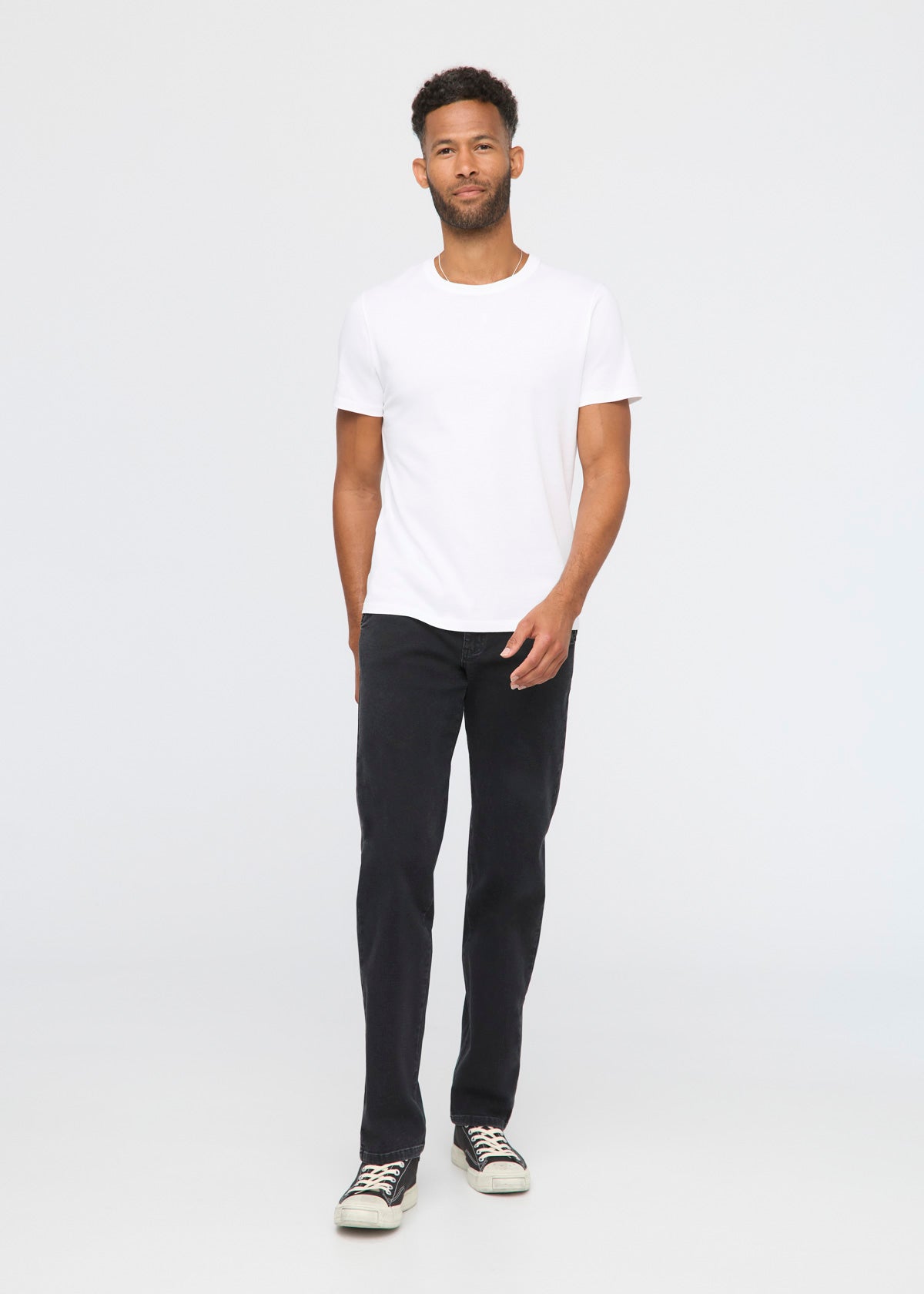 Men's Black Stretch Canvas Relaxed Straight Chino Full Body