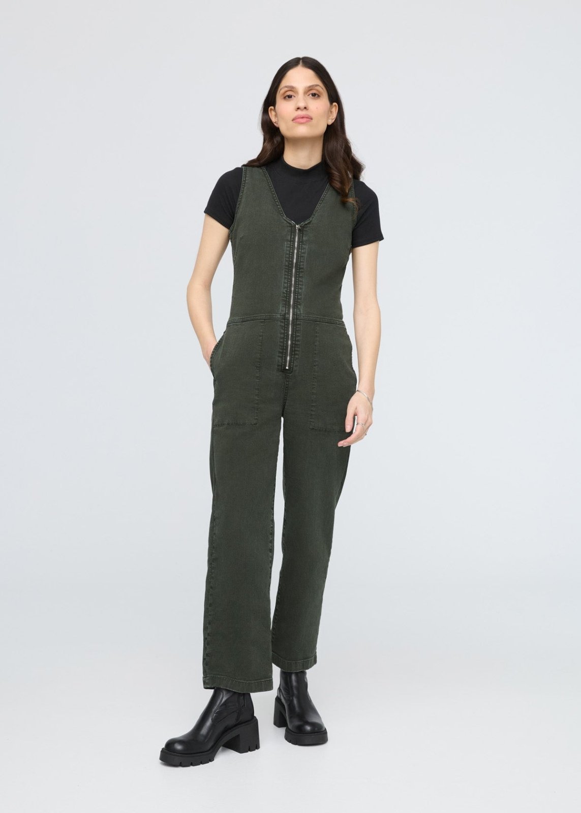 womens peat stretch twill jumpsuit front