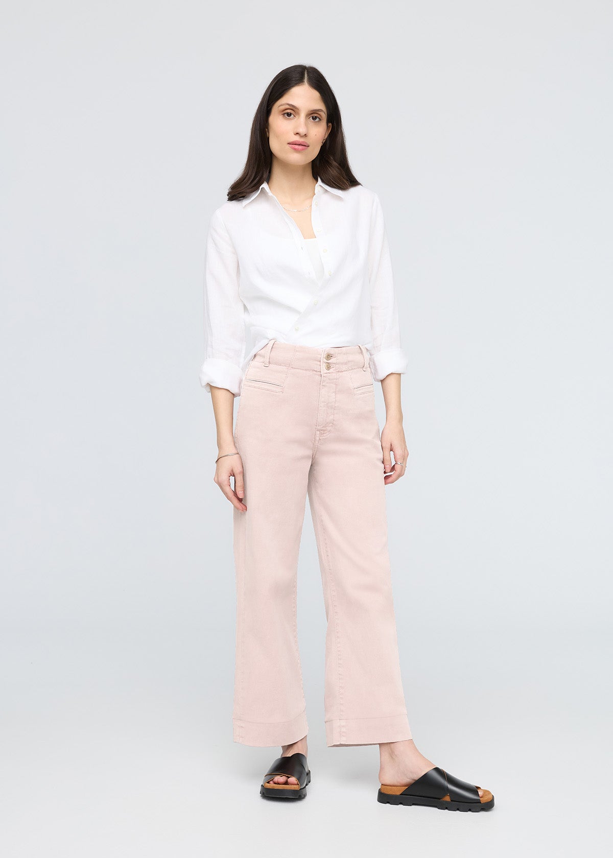 women's soft rose high rise twill trouser full body