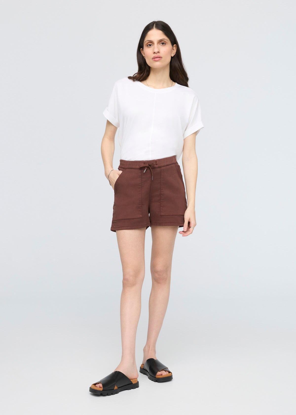 Women's Deep Taupe Pull On Drawstring Shorts full body