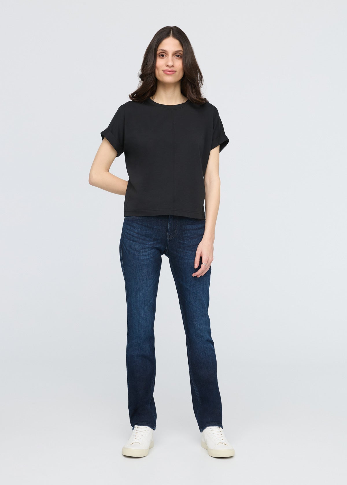 womens black 100% pima cotton t-shirt full body