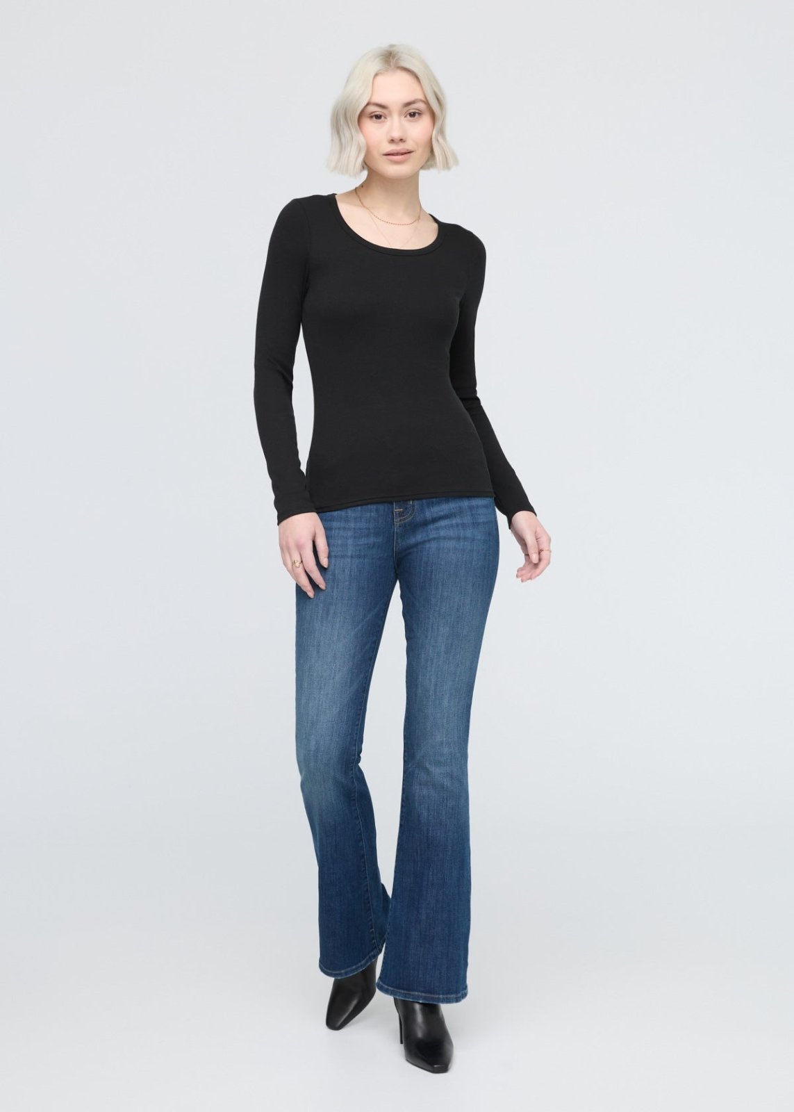 womens black ribbed pima cotton long sleeve full body