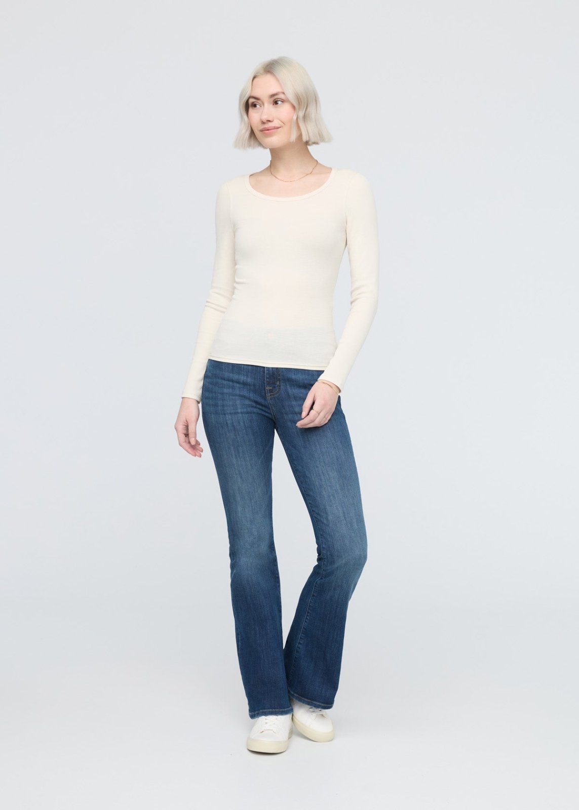 womens off-white pima cotton ribbed long sleeve t-shirt full body