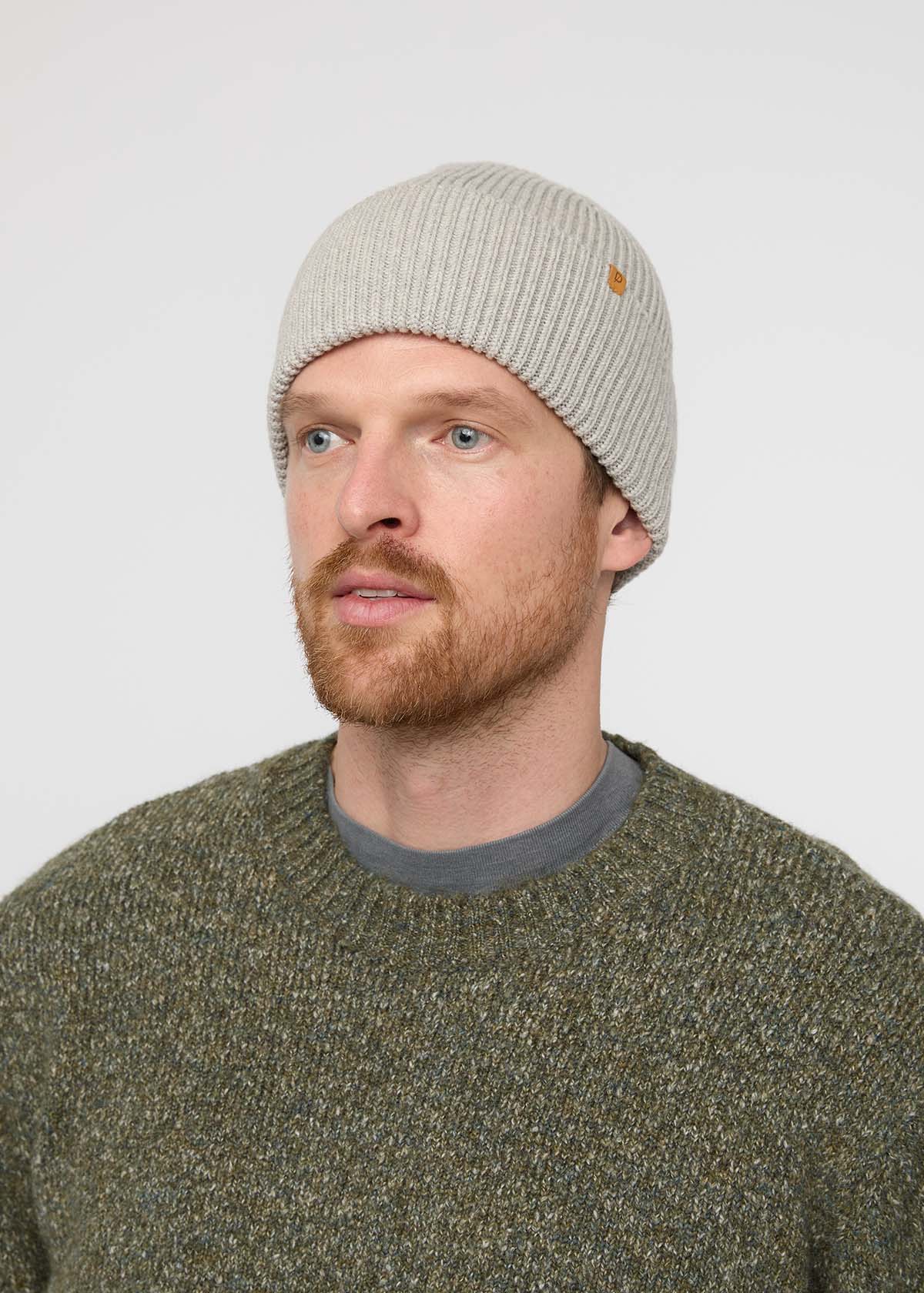 merino wool light grey beanie front
