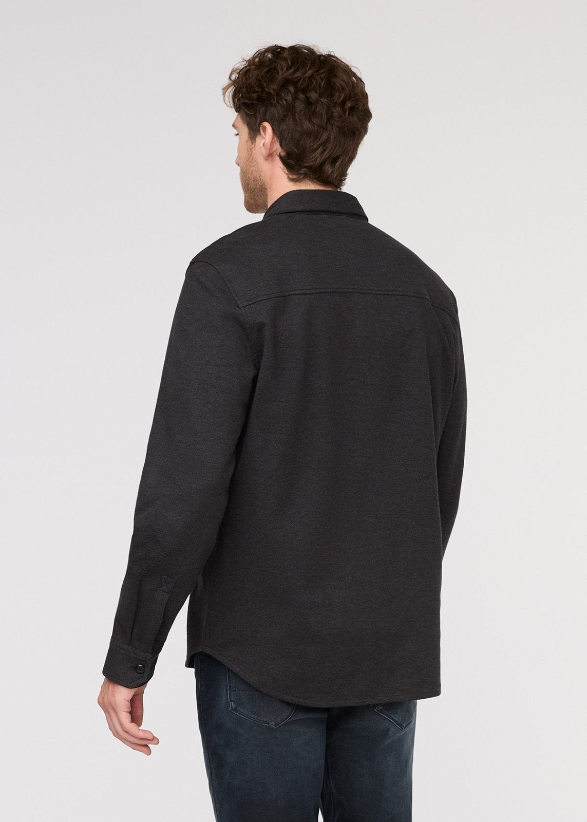 mens heather black flannel button down back