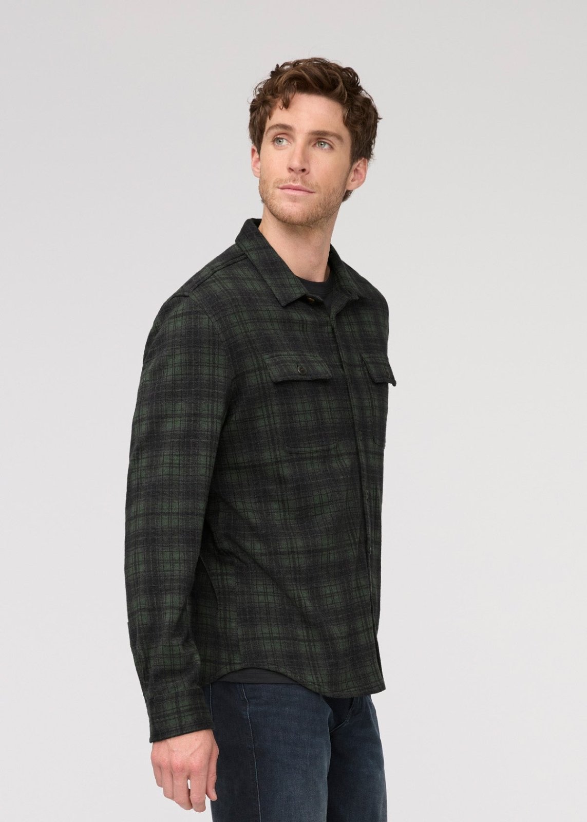 mens peat plaid performance flannel button down side