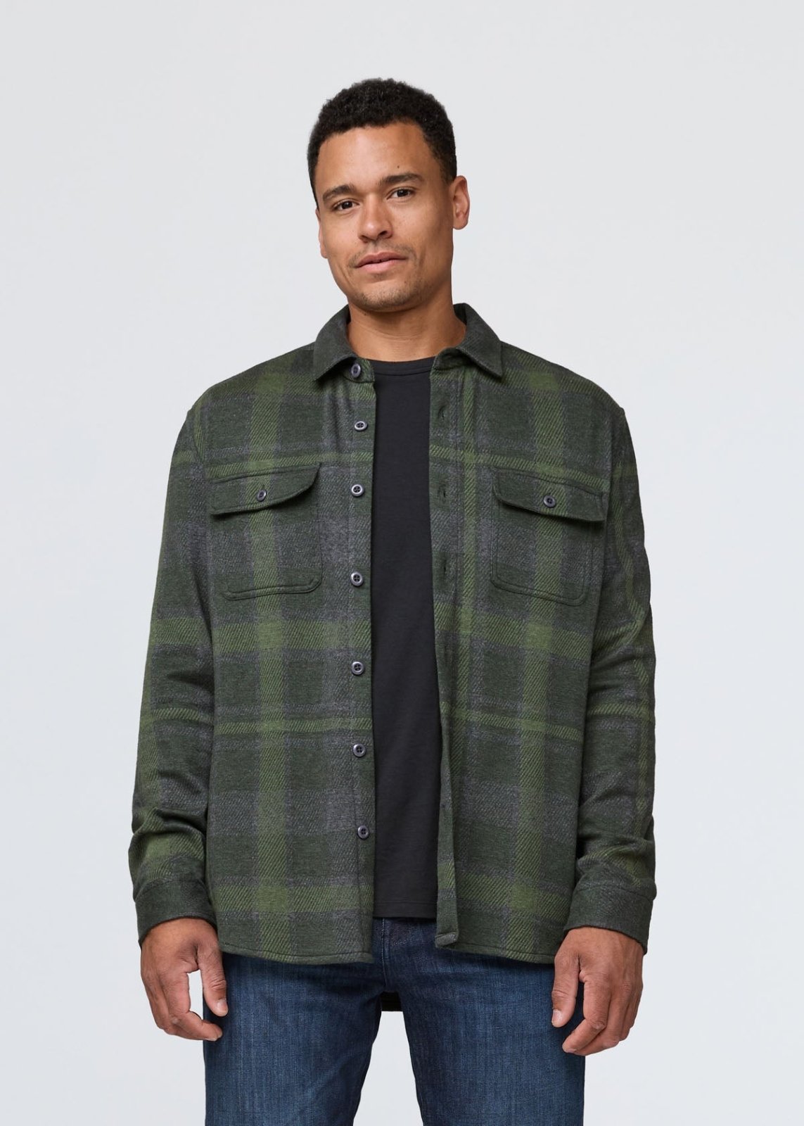 mens green plaid flannel button down front