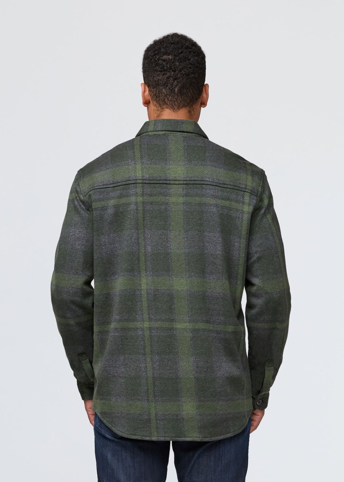 mens green plaid flannel button down back