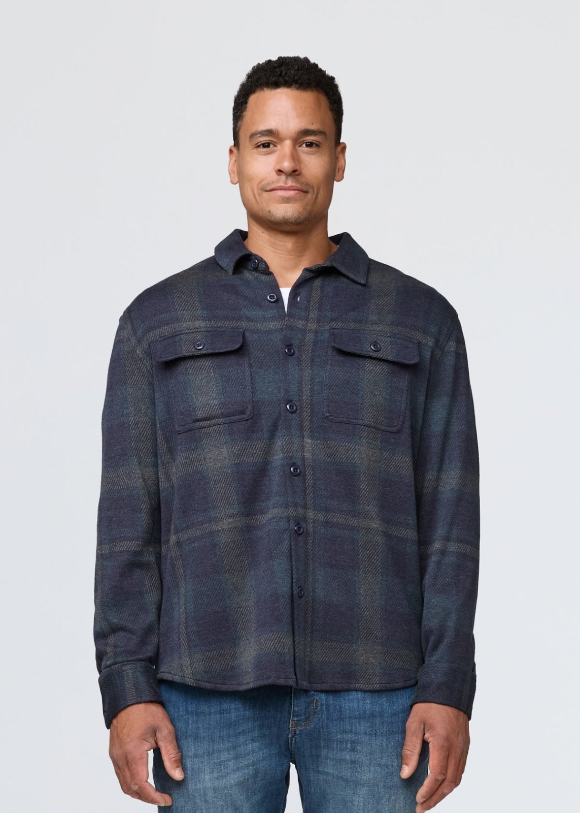 mens blue paid flannel button down front