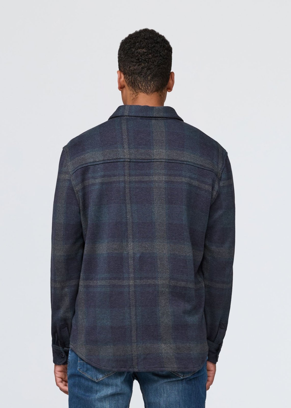 mens blue paid flannel button down back