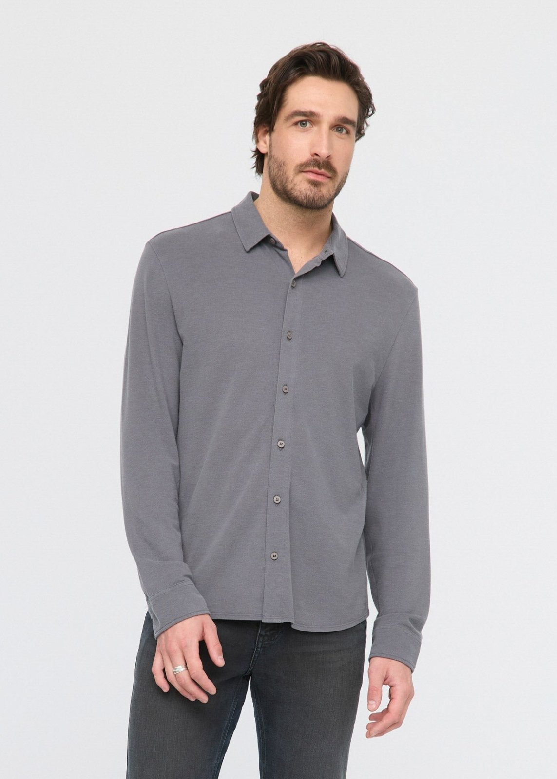 mens breathable grey button down shirt front