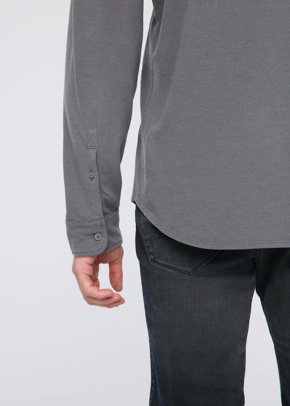 mens breathable grey button down shirt sleeve details